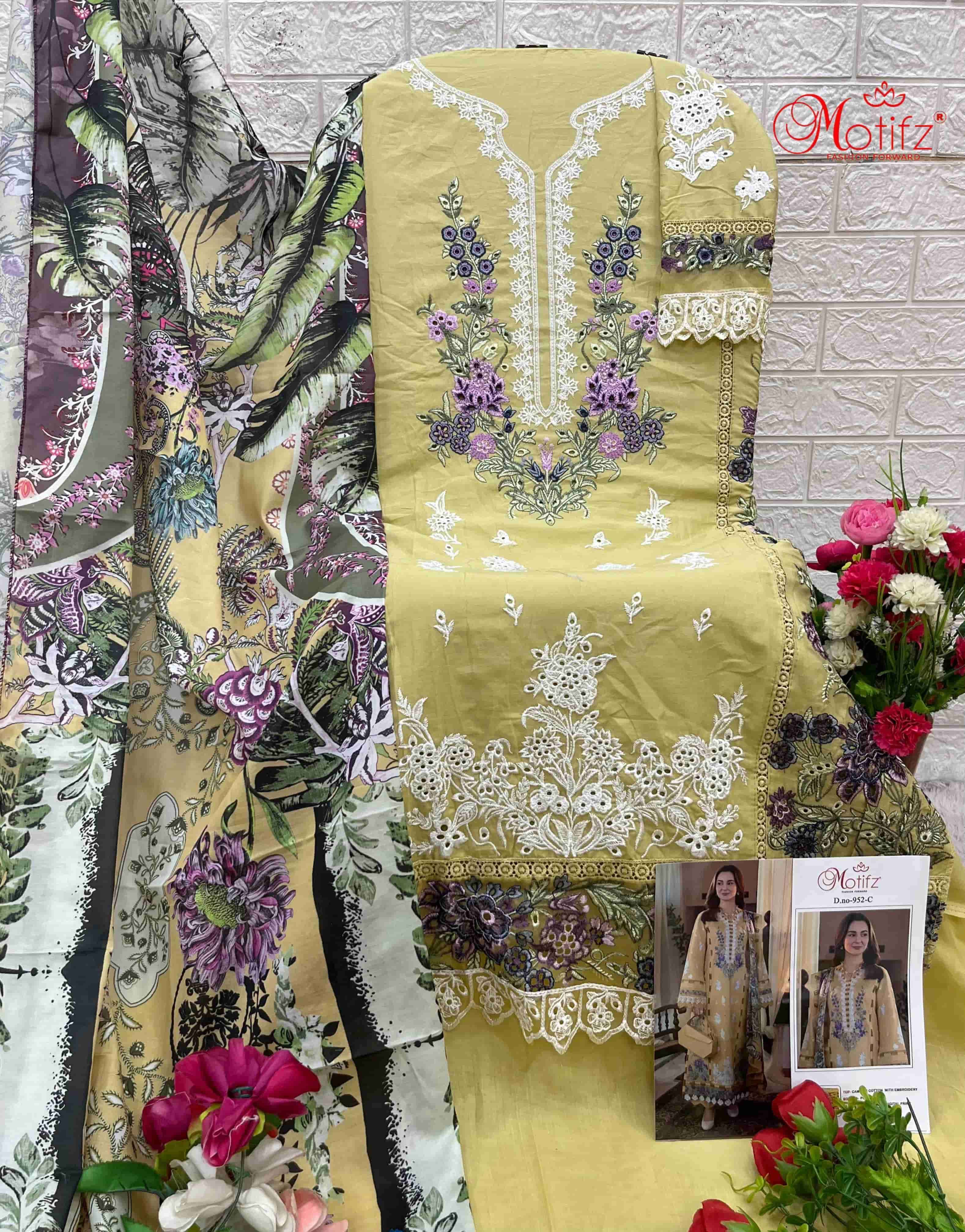 MOTIFZ 952 COLORS CAMRIC COTTON EMROIDERY SUIT WHOLESALE PRICE 2025