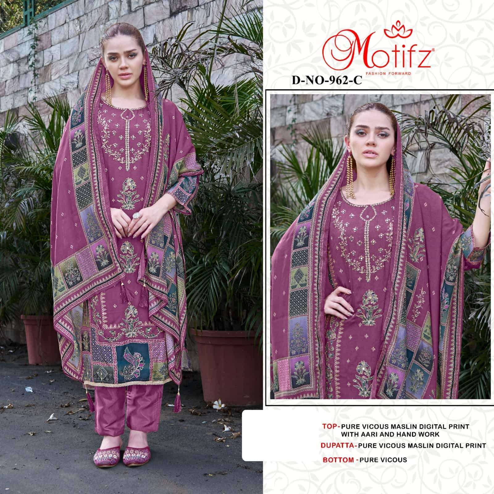 MOTIFZ 962 COLORS PURE VISCOSE MUSLIN DRESS LATEST CATALOGUE WHOLESALE PRICE 