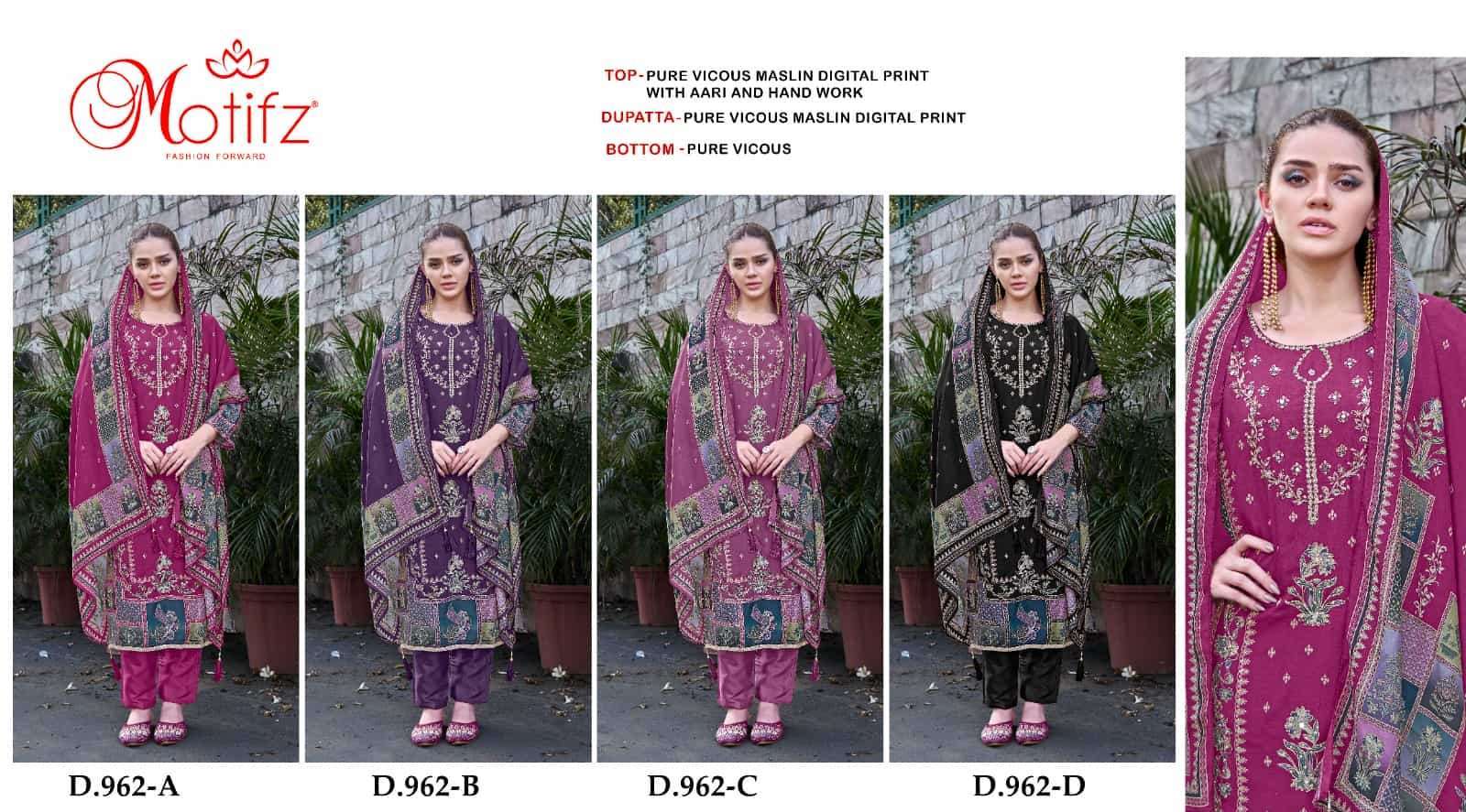 MOTIFZ 962 COLORS PURE VISCOSE MUSLIN DRESS LATEST CATALOGUE WHOLESALE PRICE 