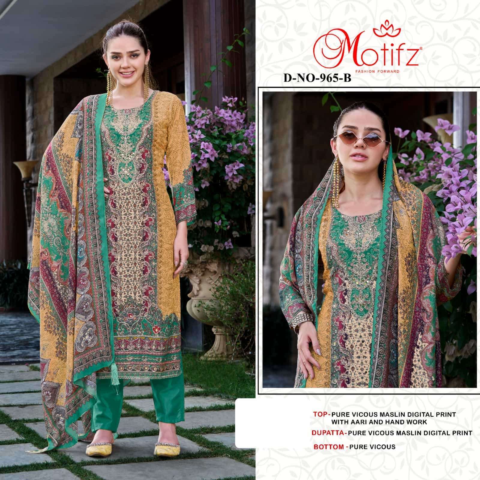 MOTIFZ 965 COLORS MUSLIN SUIT PAKISTANI SUIT WHOLESALER 