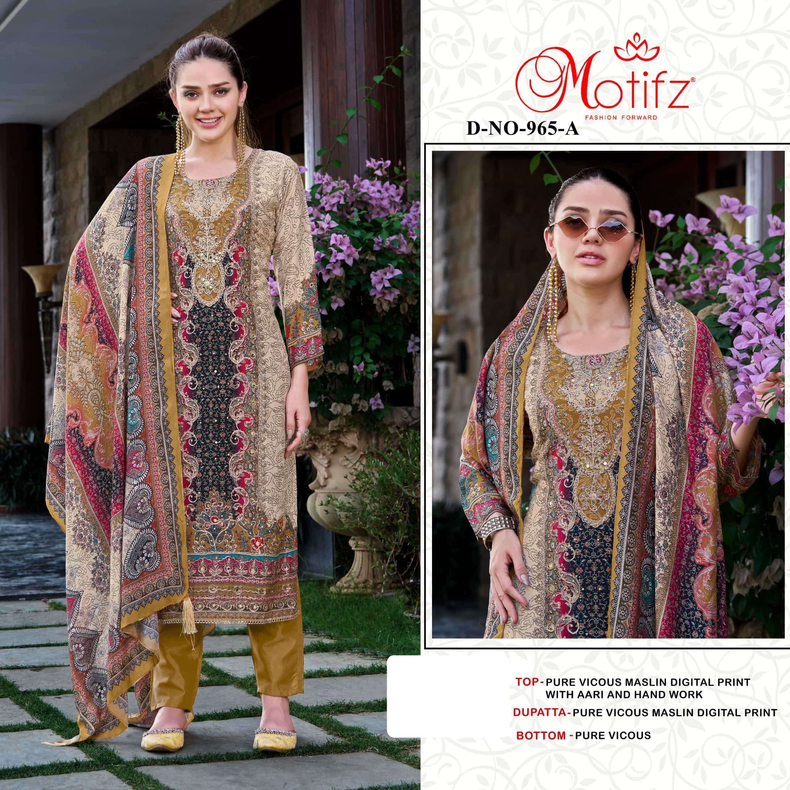 MOTIFZ 965 COLORS MUSLIN SUIT PAKISTANI SUIT WHOLESALER 