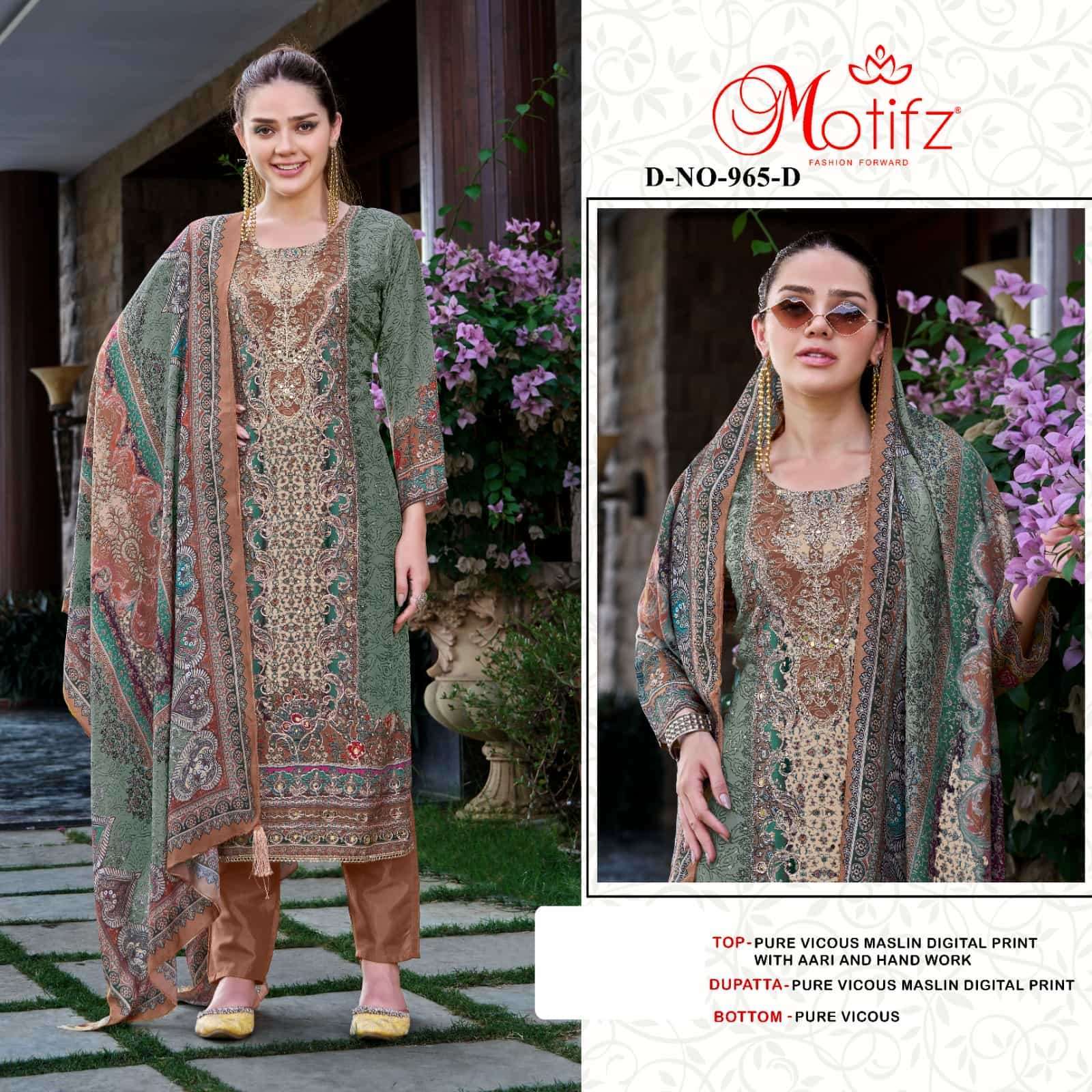 MOTIFZ 965 COLORS MUSLIN SUIT PAKISTANI SUIT WHOLESALER 