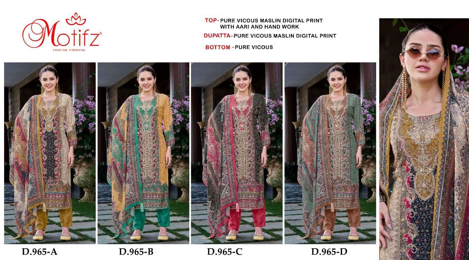 MOTIFZ 965 COLORS MUSLIN SUIT PAKISTANI SUIT WHOLESALER 