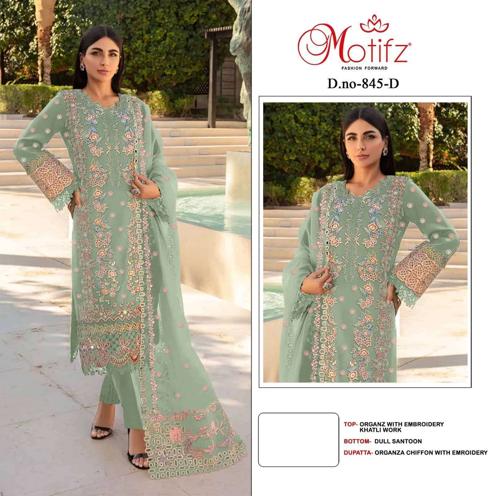 MOTIFZ D 845 COLORS ORGANZA PAKISTANI SUIT WHOLESALER 
