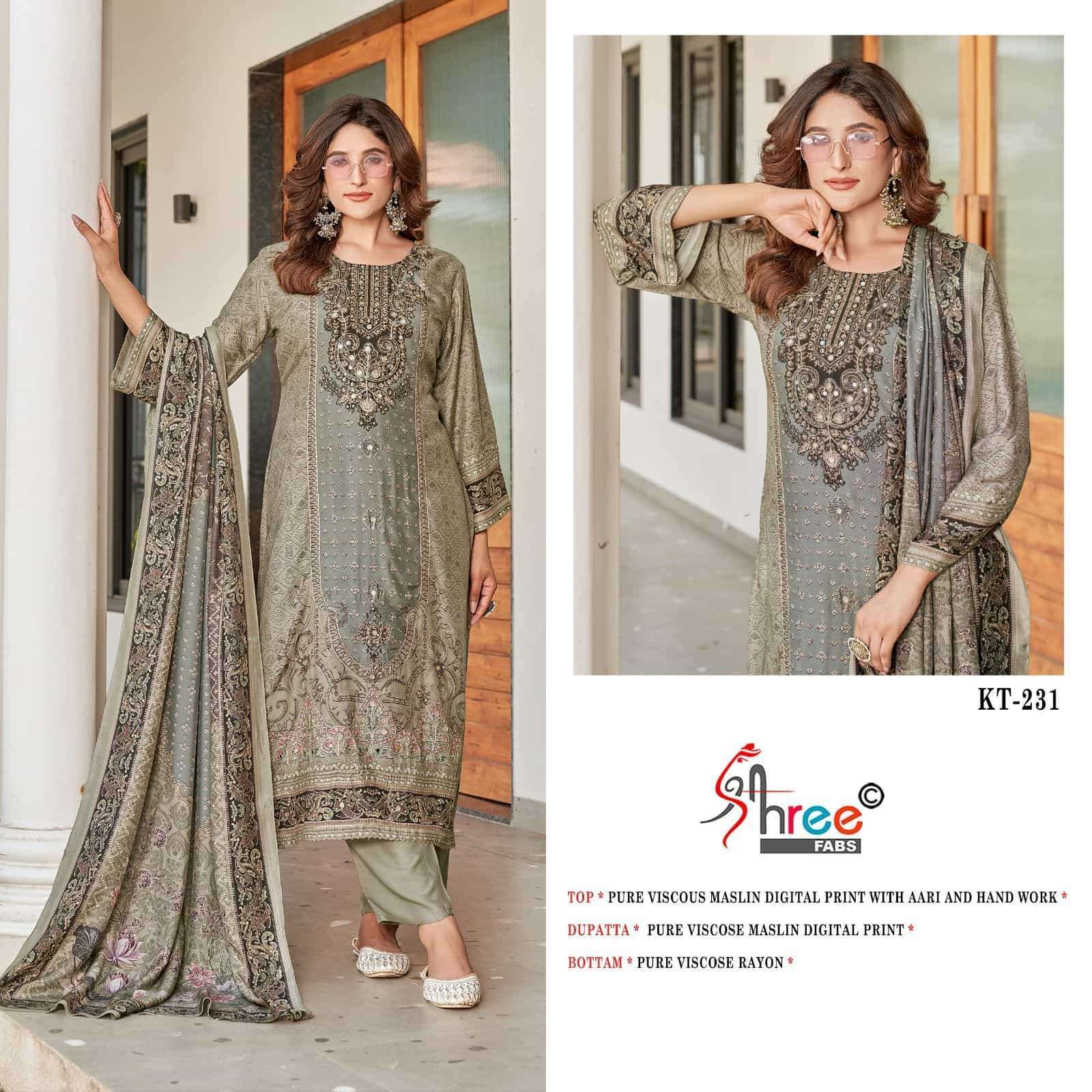 SHREE FAB KT 231 COLORS PAKISTANI MUSLIN LADIES SUIT WHOLESALER 