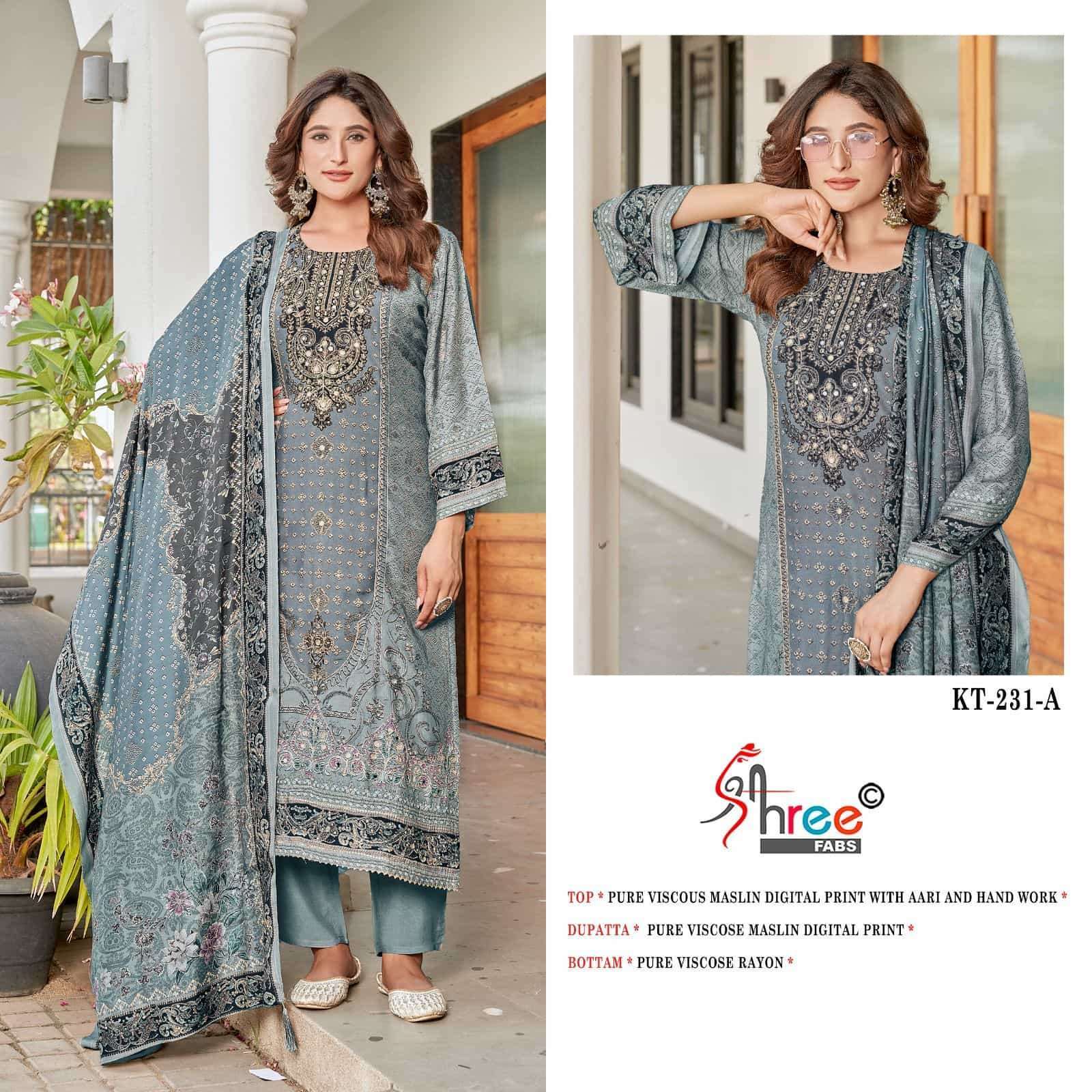 SHREE FAB KT 231 COLORS PAKISTANI MUSLIN LADIES SUIT WHOLESALER 