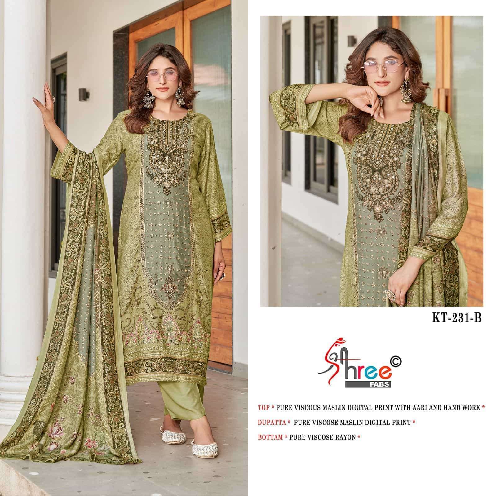 SHREE FAB KT 231 COLORS PAKISTANI MUSLIN LADIES SUIT WHOLESALER 