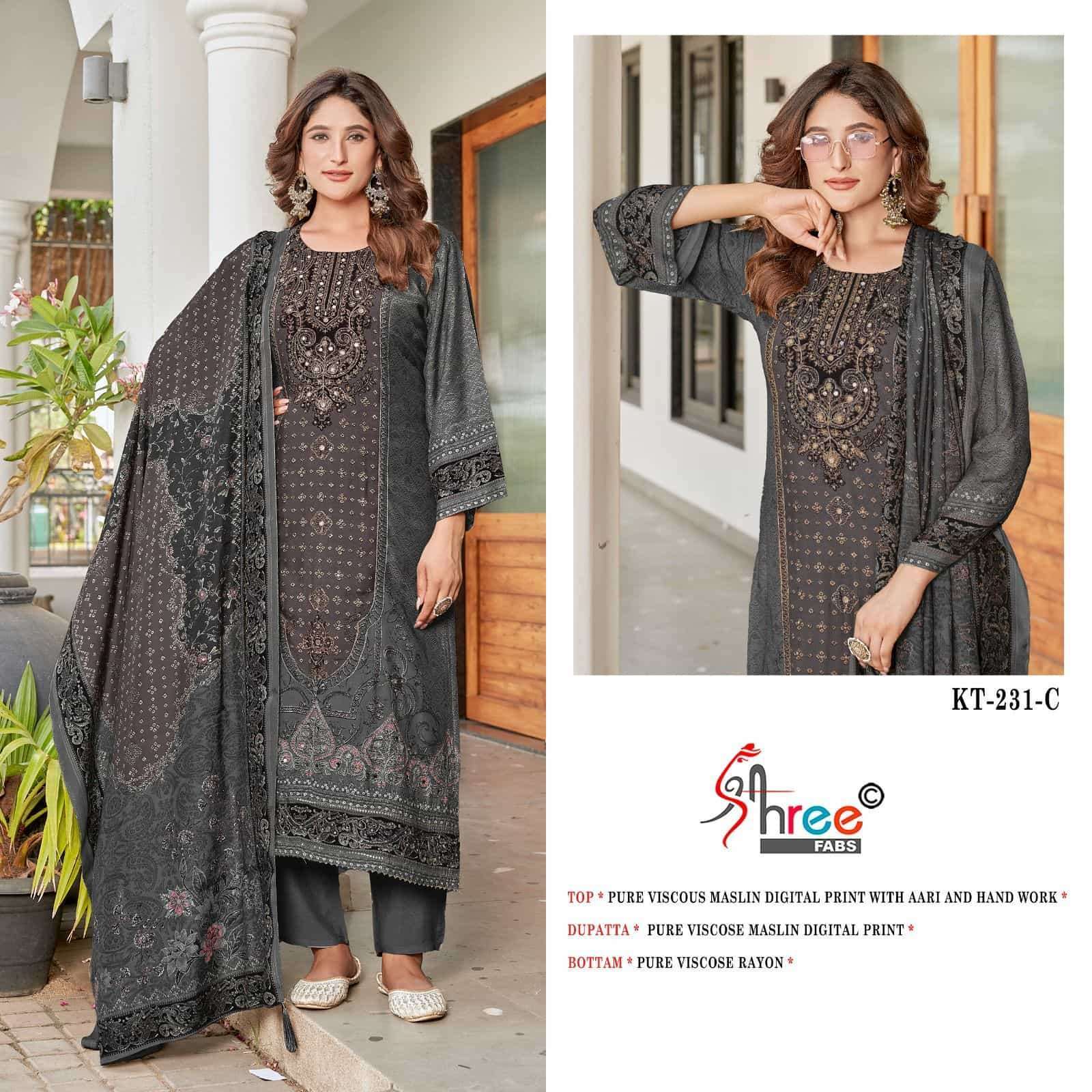 SHREE FAB KT 231 COLORS PAKISTANI MUSLIN LADIES SUIT WHOLESALER 