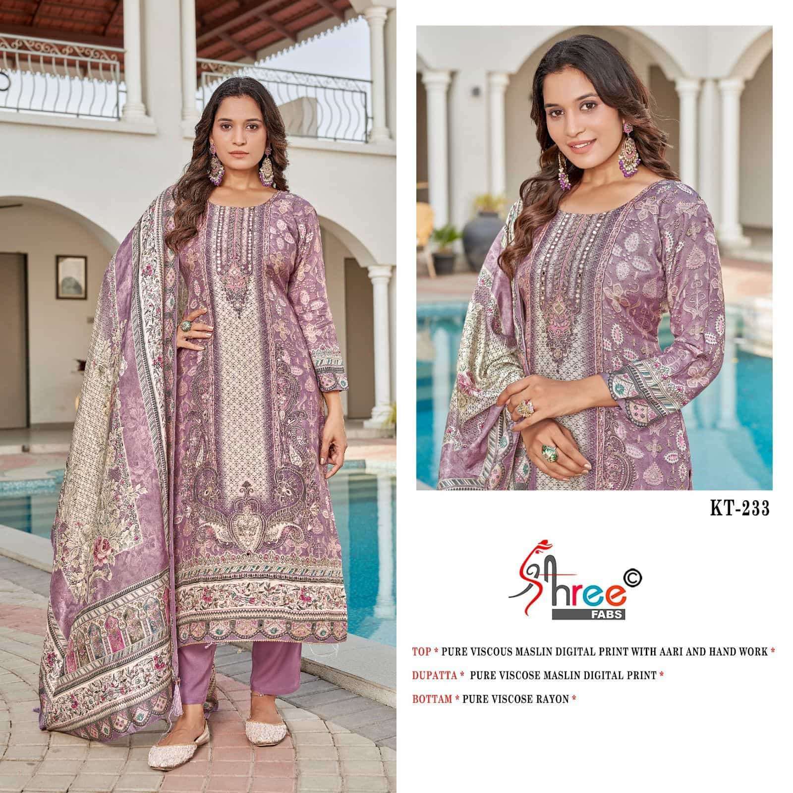 SHREE FAB KT 233 COLORS PAKISTANI MUSLIN LADIES SUIT WHOLESALER 