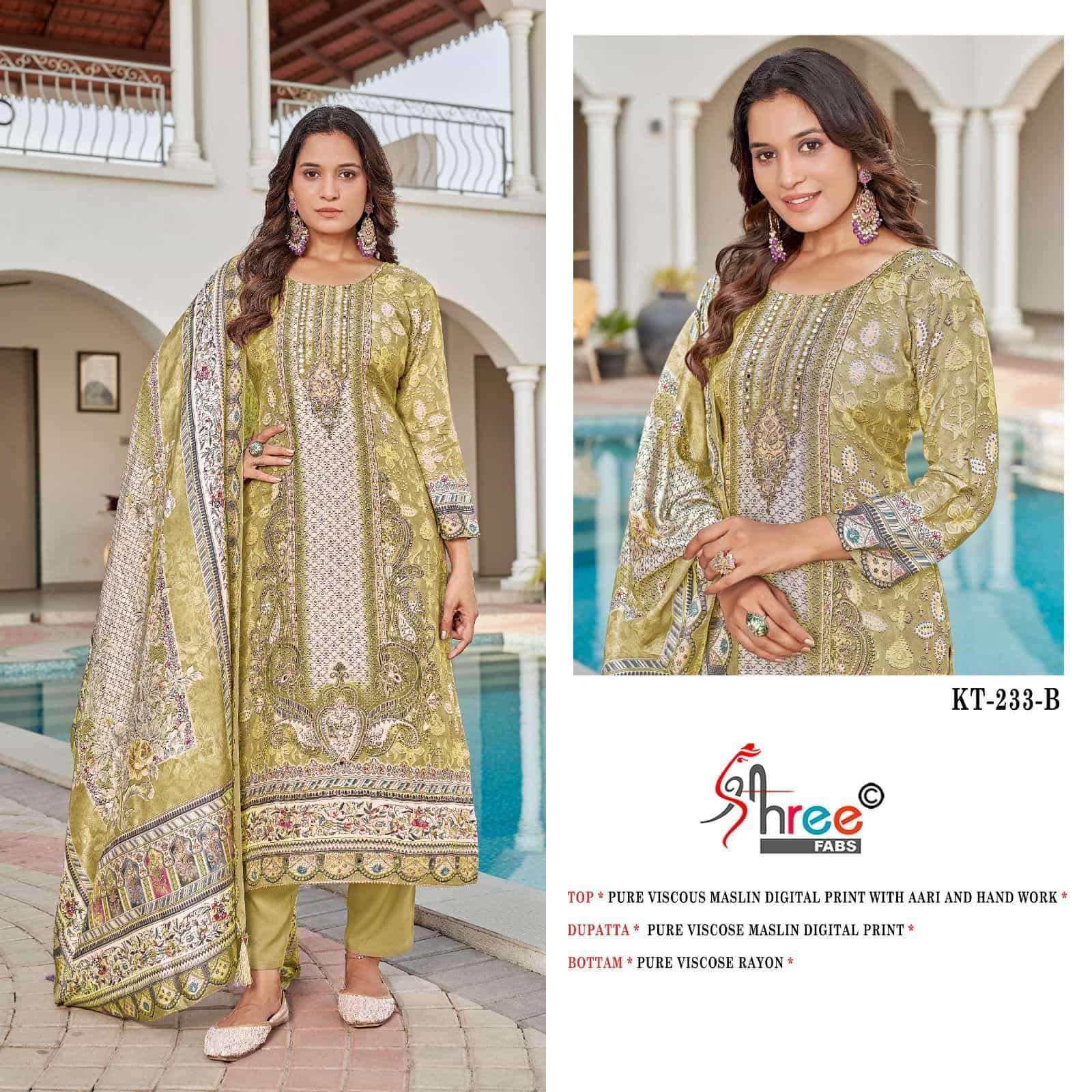 SHREE FAB KT 233 COLORS PAKISTANI MUSLIN LADIES SUIT WHOLESALER 