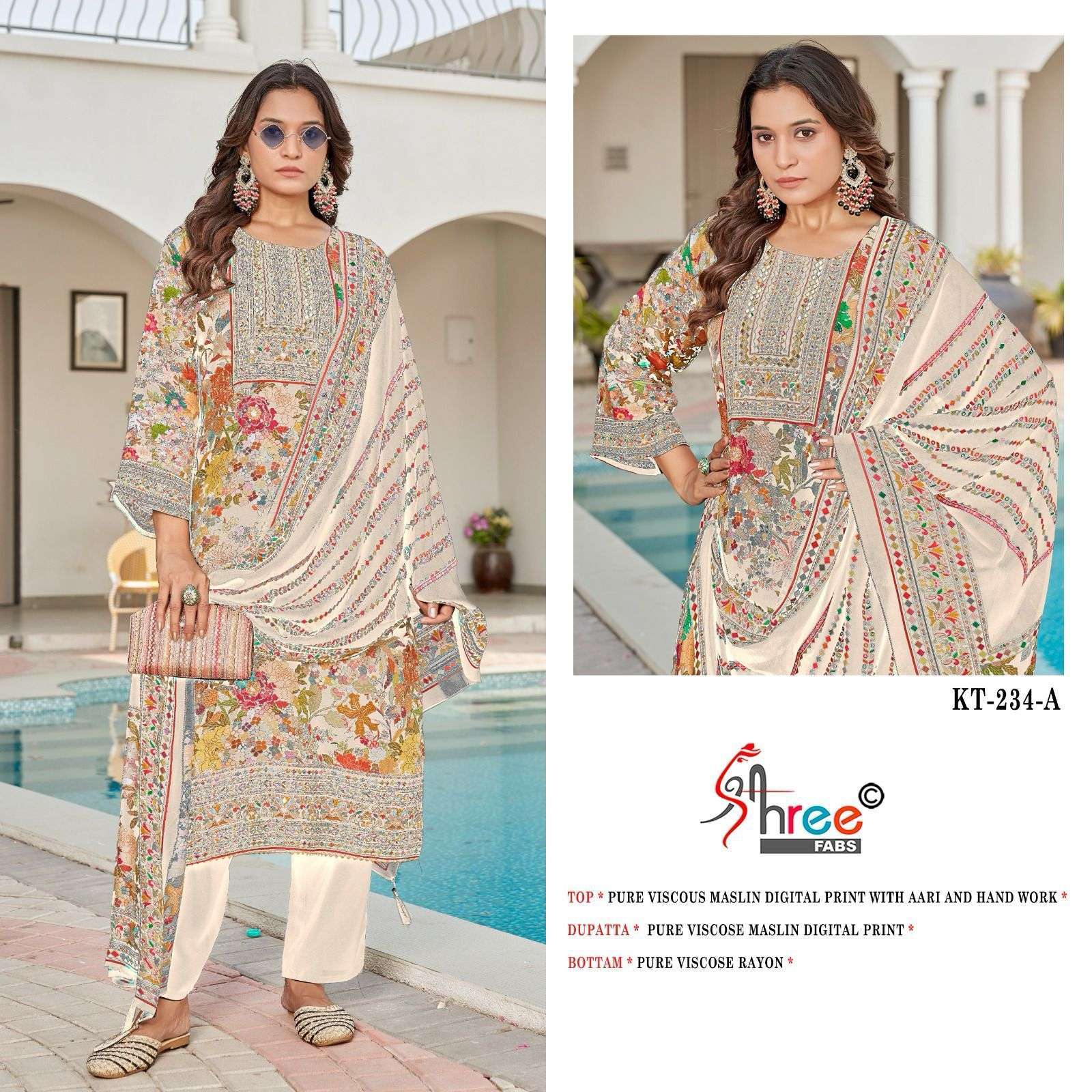 SHREE FAB KT 234 COLORS PAKISTANI MUSLIN LADIES SUIT WHOLESALER 