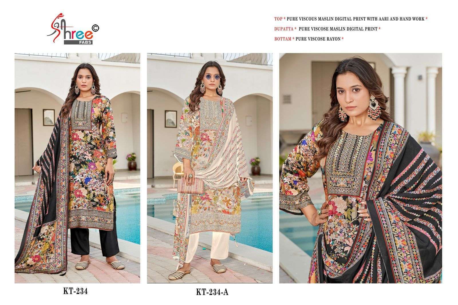 SHREE FAB KT 234 COLORS PAKISTANI MUSLIN LADIES SUIT WHOLESALER 