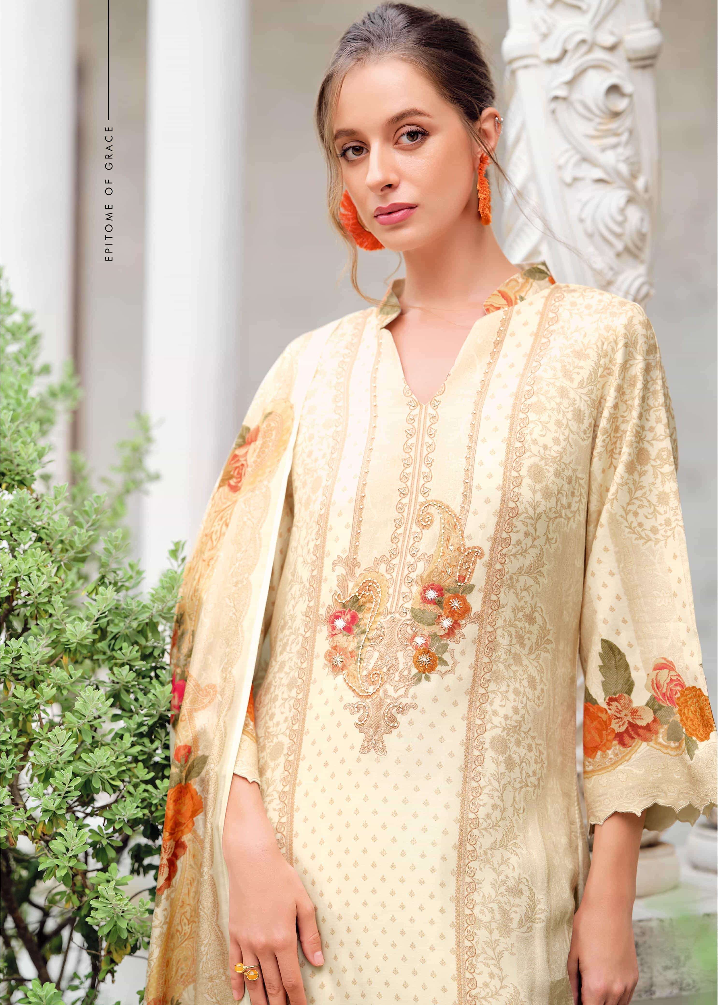 VARSHA FASHION CROSS STITCH RUSSIAN SILK PRINTED SALWER KAMEEZ CATALOGUE EXPORTER 