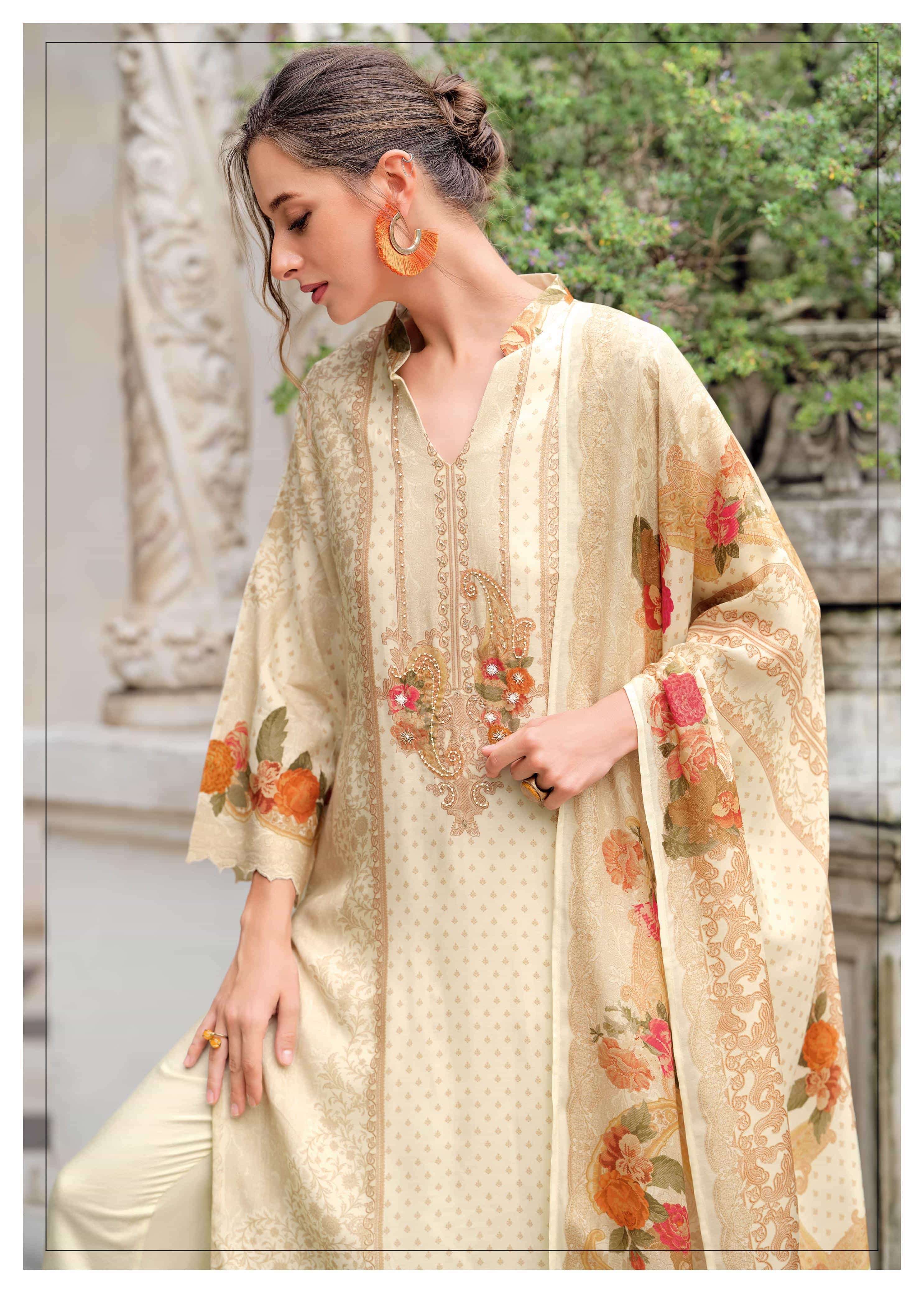 VARSHA FASHION CROSS STITCH RUSSIAN SILK PRINTED SALWER KAMEEZ CATALOGUE EXPORTER 