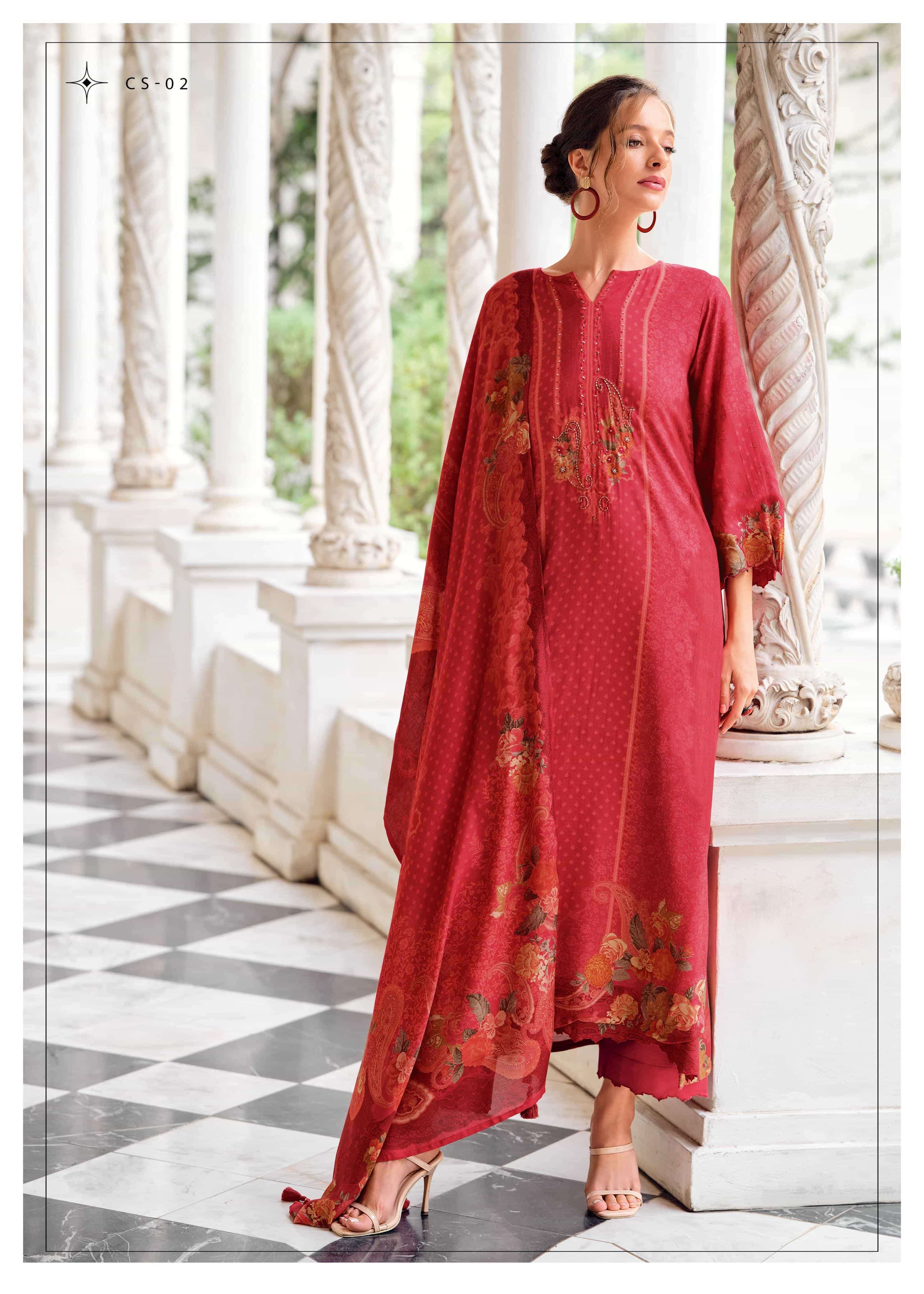VARSHA FASHION CROSS STITCH RUSSIAN SILK PRINTED SALWER KAMEEZ CATALOGUE EXPORTER 