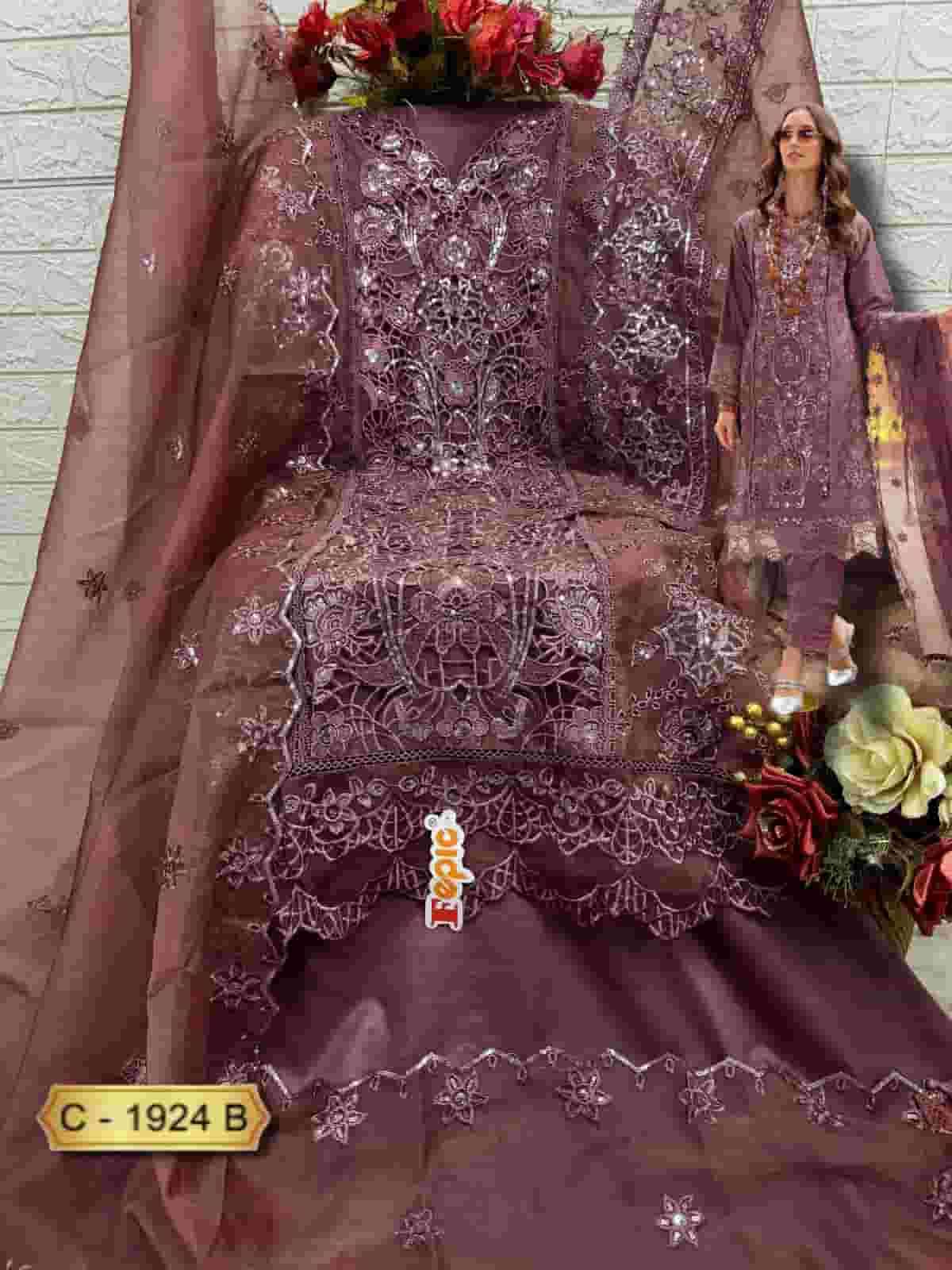FEPIC C 1924 COLORS PAKISTANI DESIGNER ORGANAZ EMBROIDERY SUIT WHOLESALER