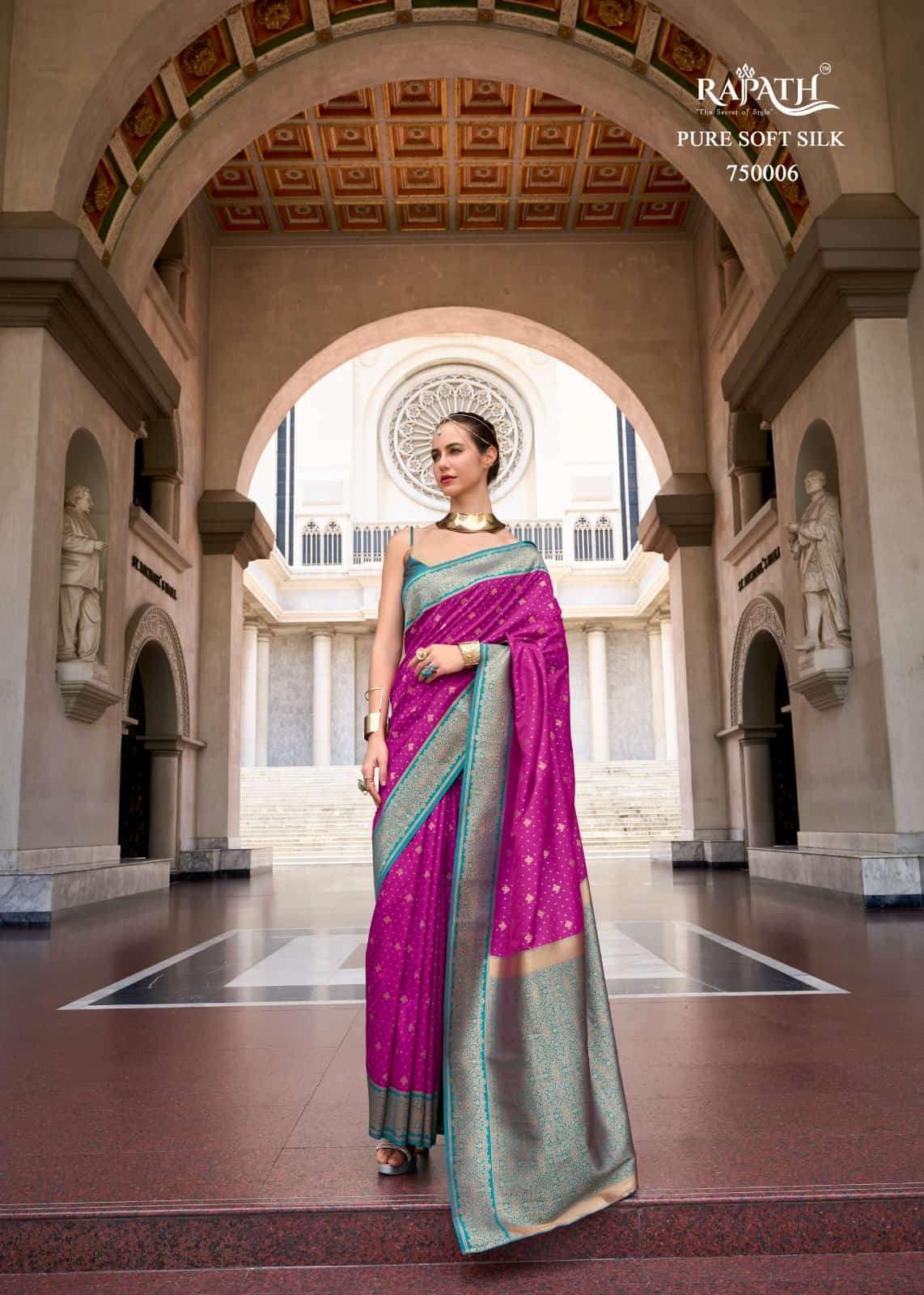 RAJPATH APOLLO 750001 PURE SOFT SILK LATEST SAREE CATALOGUE BEST RATE DEALER 