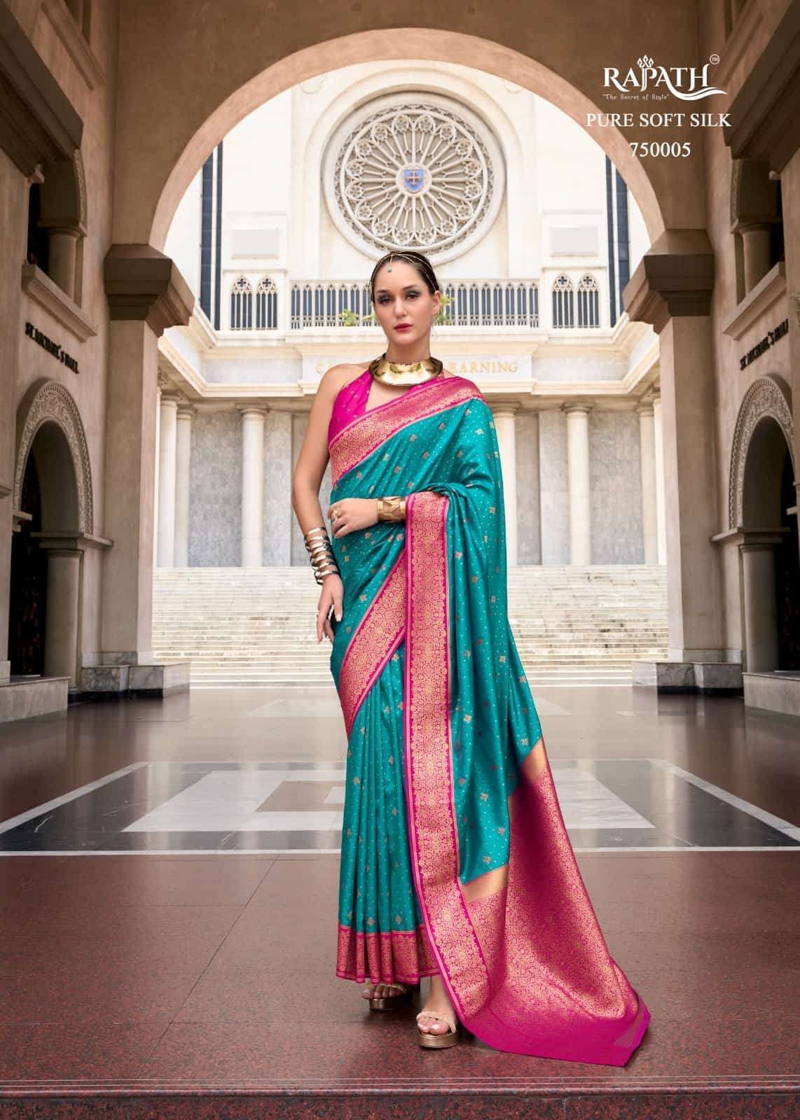 RAJPATH APOLLO 750001 PURE SOFT SILK LATEST SAREE CATALOGUE BEST RATE DEALER 