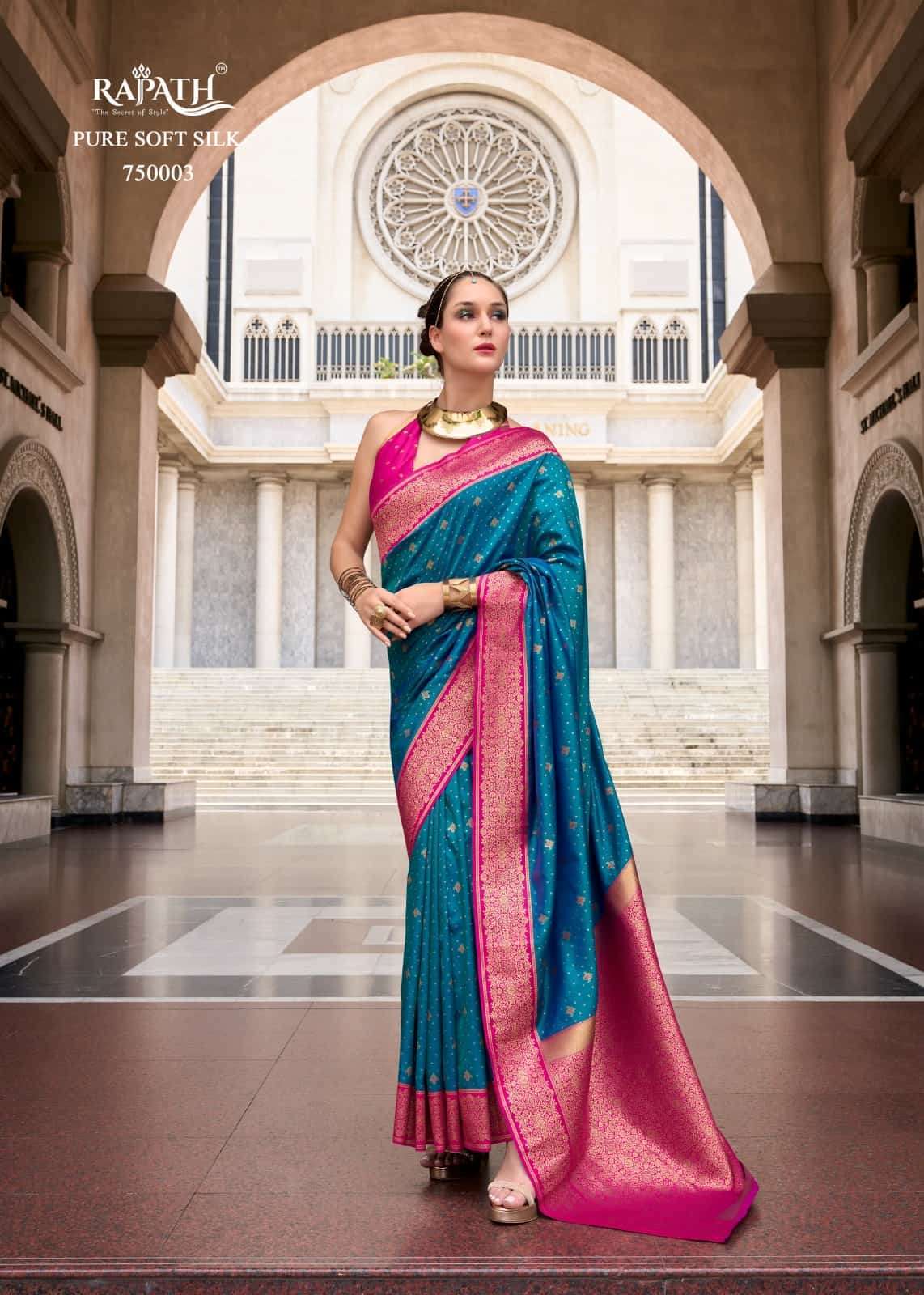 RAJPATH APOLLO 750001 PURE SOFT SILK LATEST SAREE CATALOGUE BEST RATE DEALER 