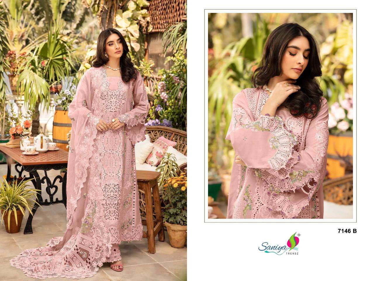 SANIYA TRENDZ 7146 COLORS EMBROIDERY WORK COTTON SUIT WHOLESALER 