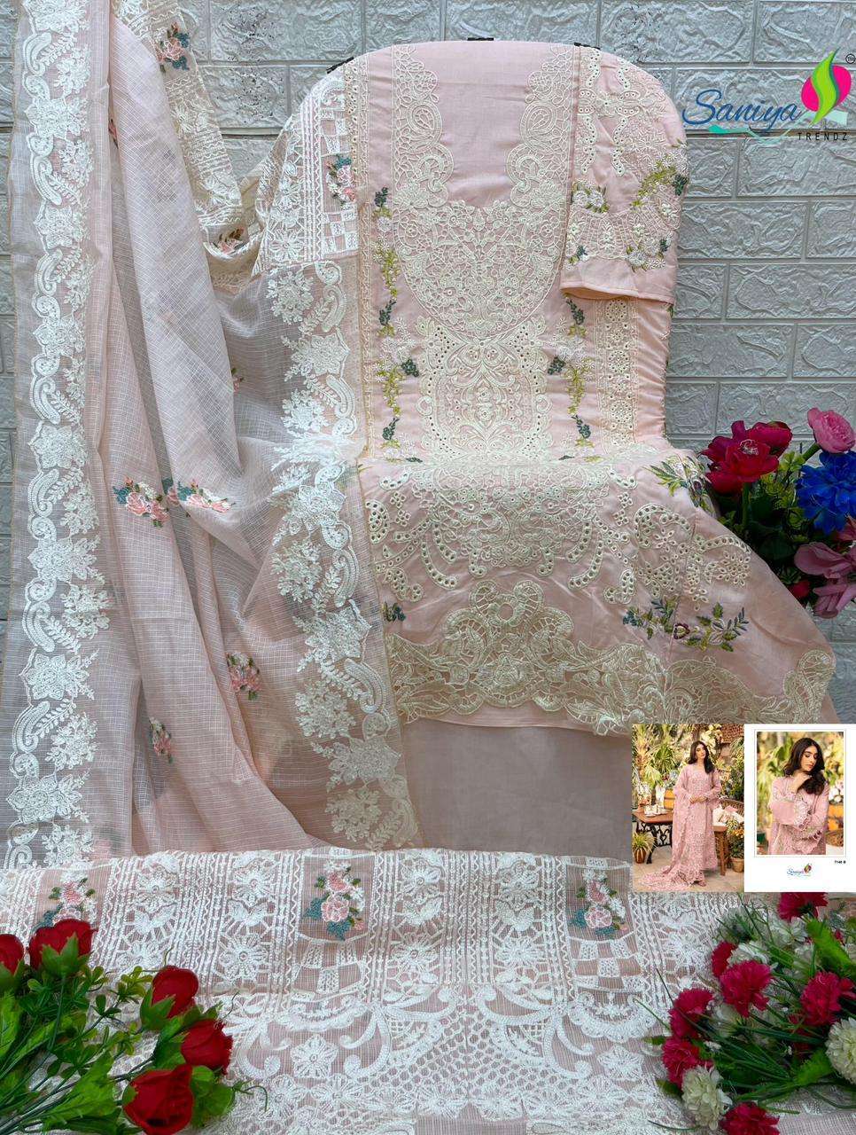 SANIYA TRENDZ 7146 COLORS EMBROIDERY WORK COTTON SUIT WHOLESALER 