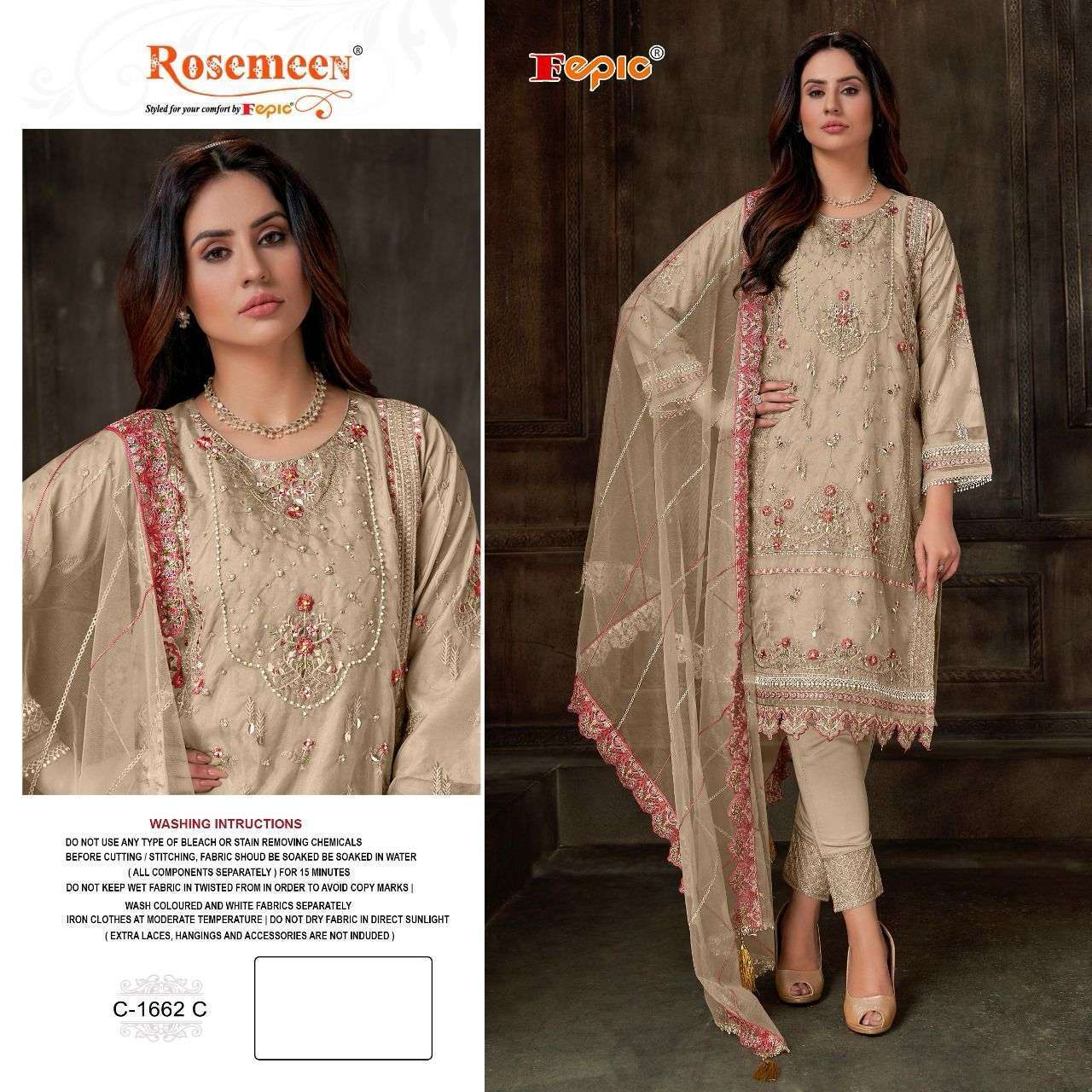 FEPIC C 1662 COLOR ORGANZA PAKISTANI EMBROIDERY WORK SUIT COLLCTION BEST RATE 