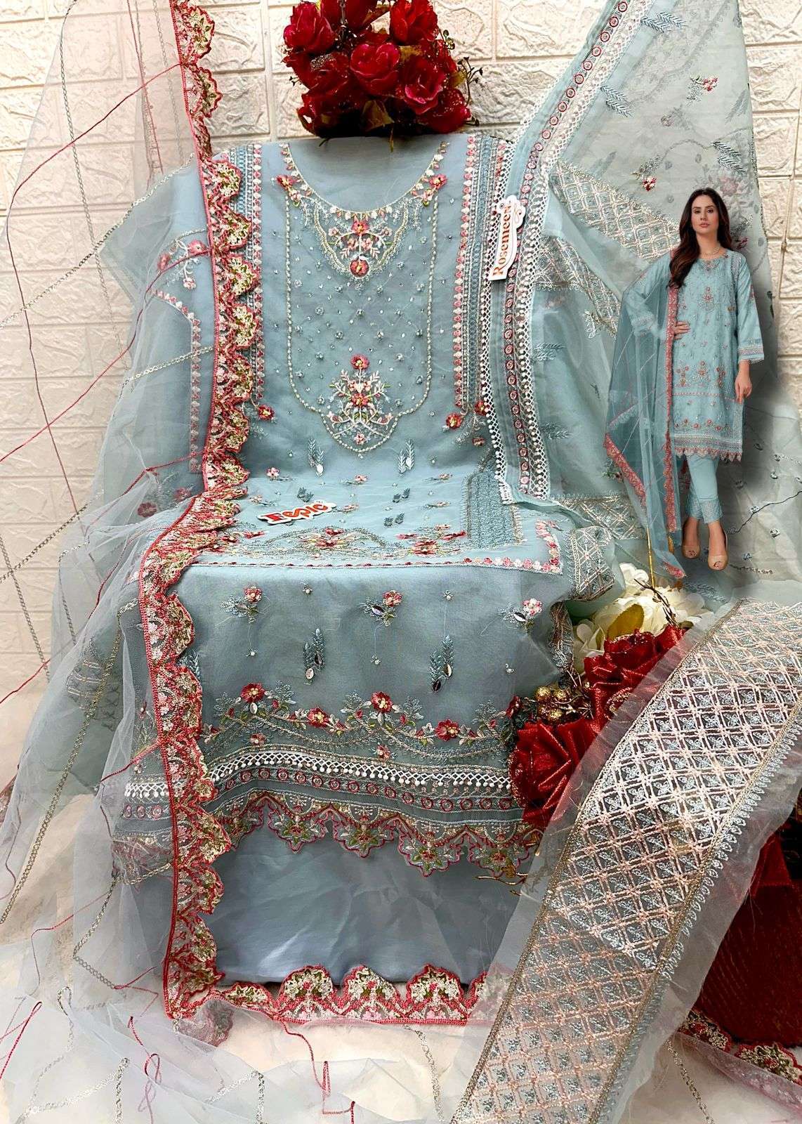 FEPIC C 1662 COLOR ORGANZA PAKISTANI EMBROIDERY WORK SUIT COLLCTION BEST RATE 