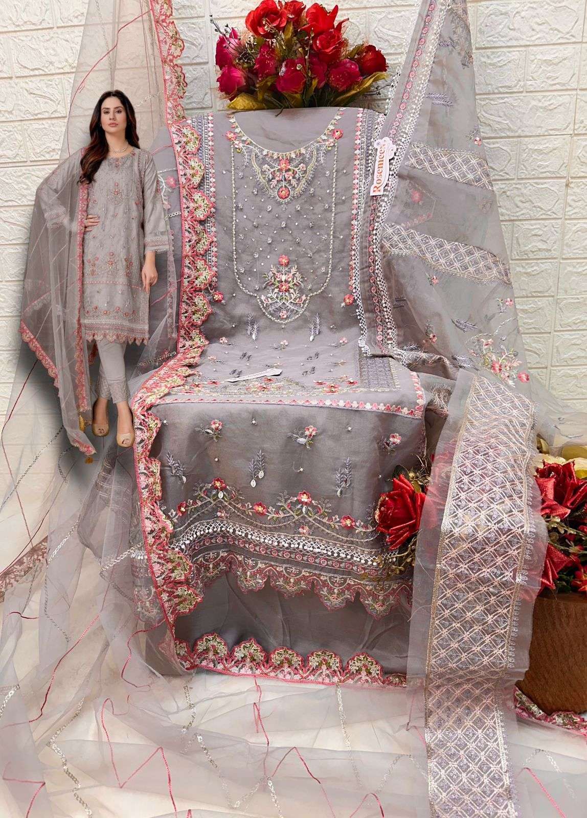 FEPIC C 1662 COLOR ORGANZA PAKISTANI EMBROIDERY WORK SUIT COLLCTION BEST RATE 