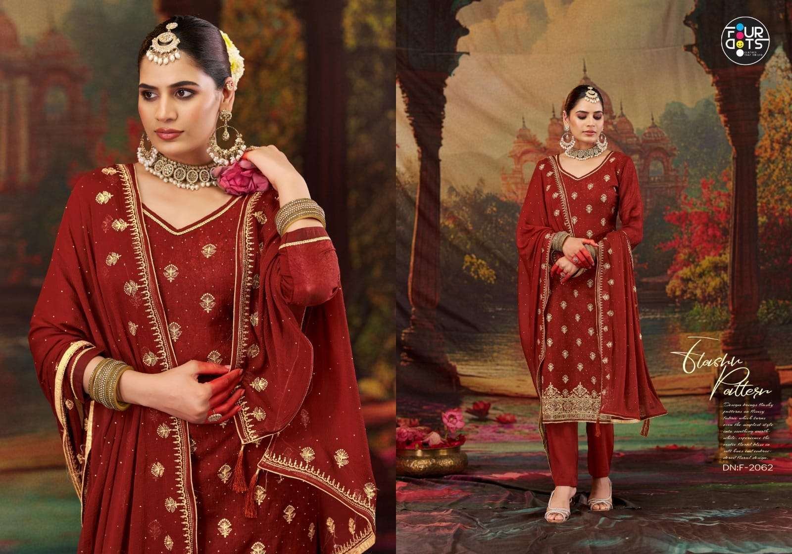 FOURDOTS KASHMIRA DESIGNER WORK ORGANZA SUIT CATALOG WHOLESALER 2025