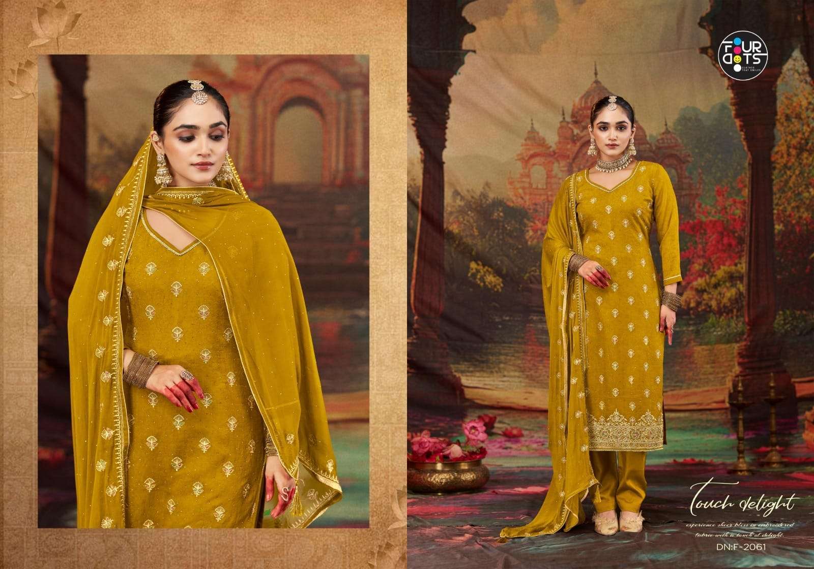 FOURDOTS KASHMIRA DESIGNER WORK ORGANZA SUIT CATALOG WHOLESALER 2025