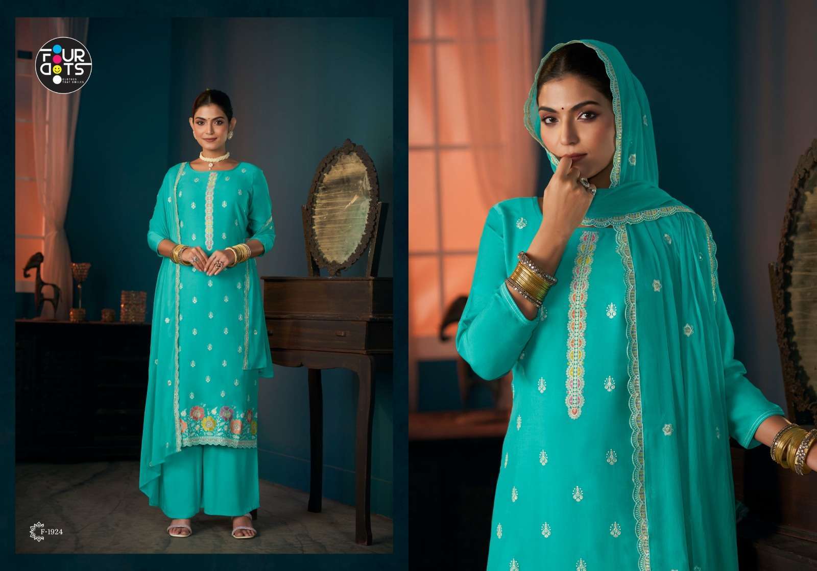 FOURDOTS KESHVI FANCY WORK VISCOSE MUSLIN DRESS CATALOG WHOLESALER 2025