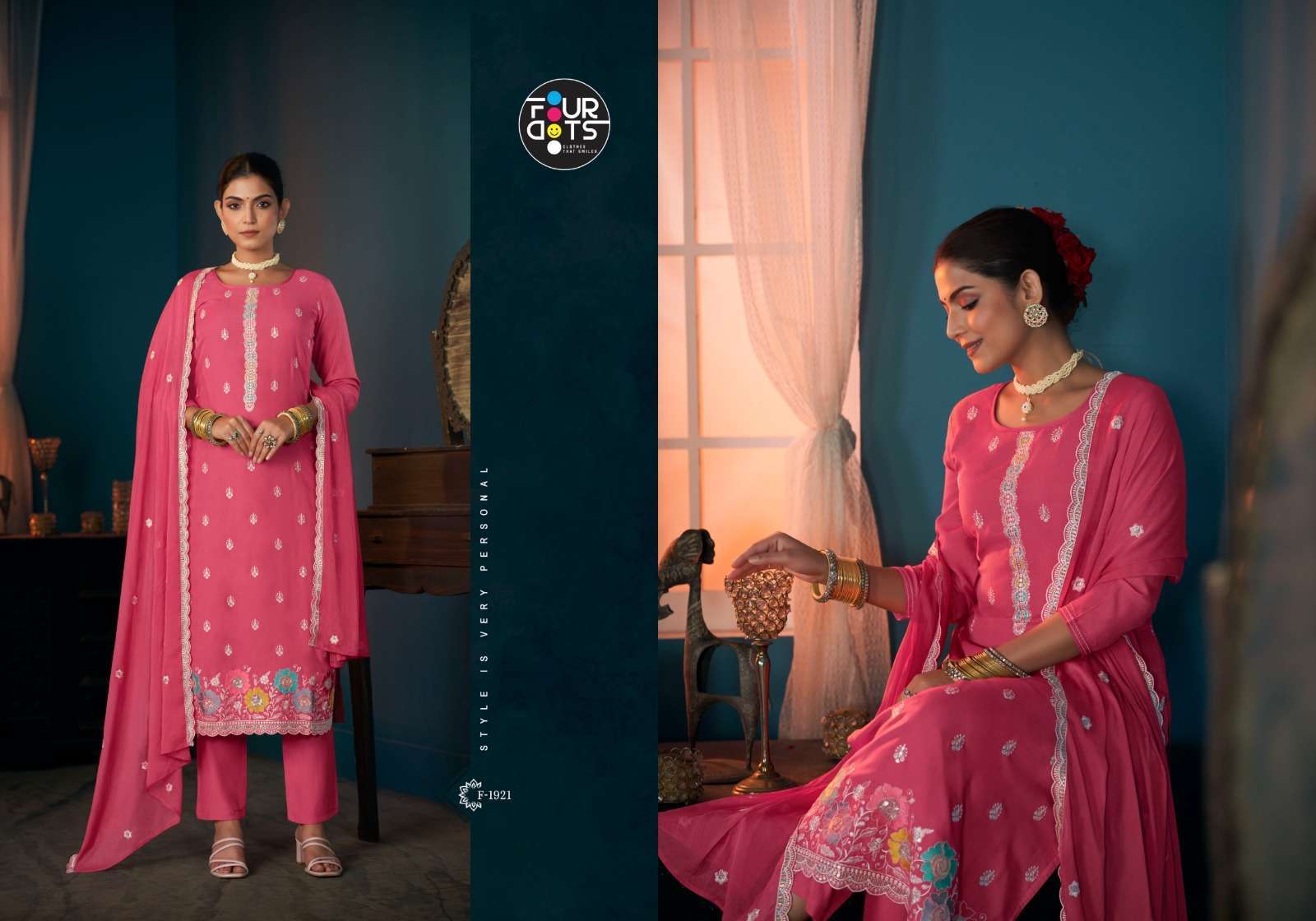 FOURDOTS KESHVI FANCY WORK VISCOSE MUSLIN DRESS CATALOG WHOLESALER 2025