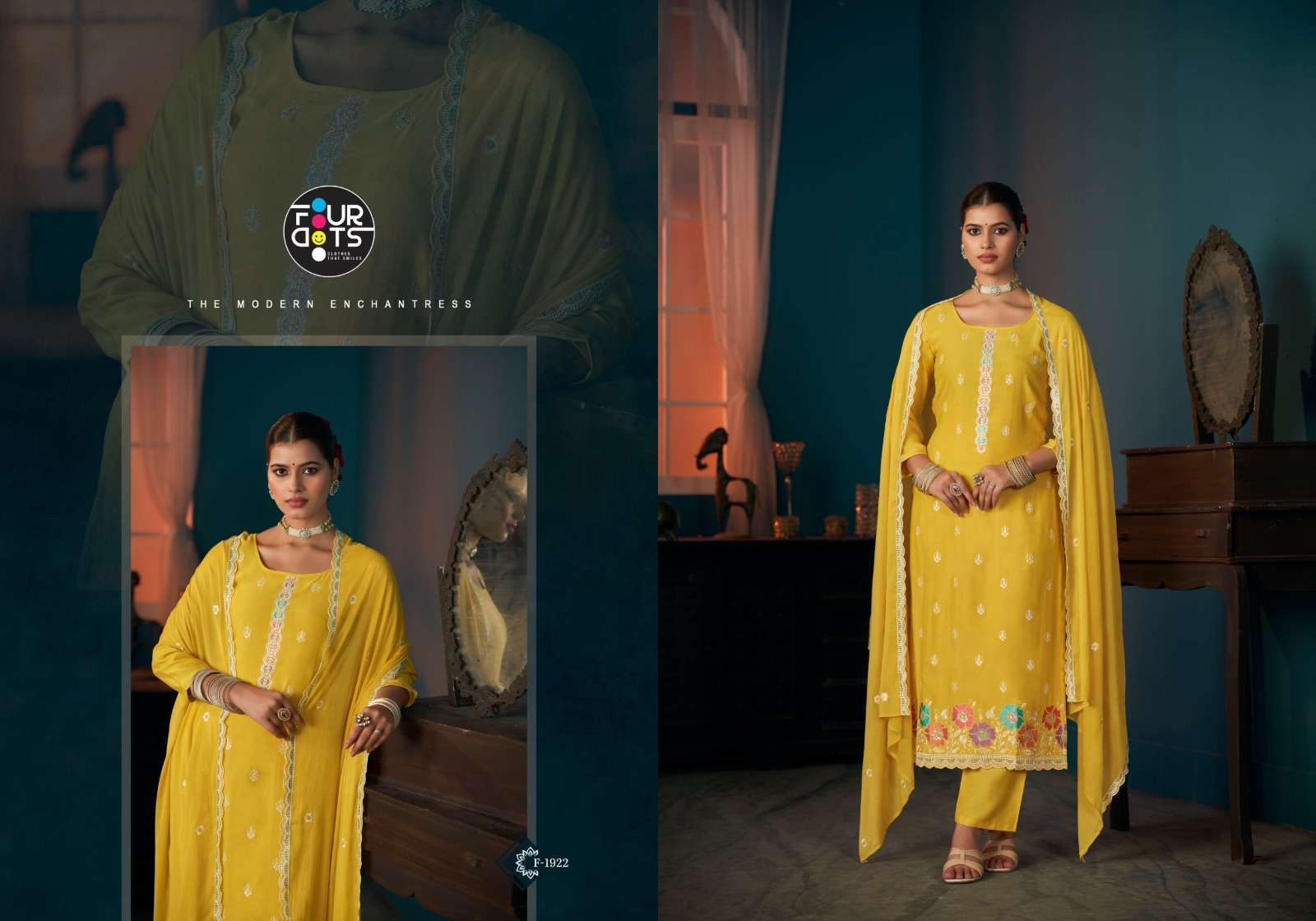 FOURDOTS KESHVI FANCY WORK VISCOSE MUSLIN DRESS CATALOG WHOLESALER 2025