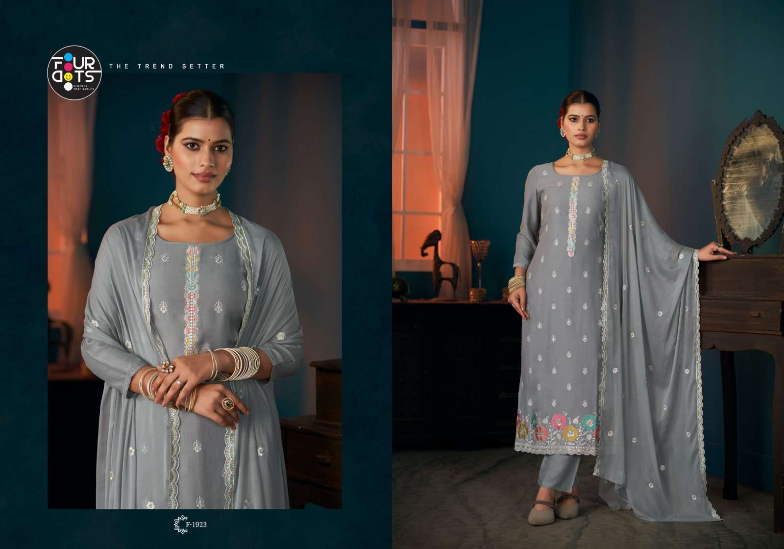 FOURDOTS KESHVI FANCY WORK VISCOSE MUSLIN DRESS CATALOG WHOLESALER 2025