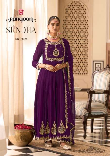 RANGOON SUNDHA GEORGETTE EMBROIDERY WORK READYMADE 3 PCS SET EXPORTER 2025