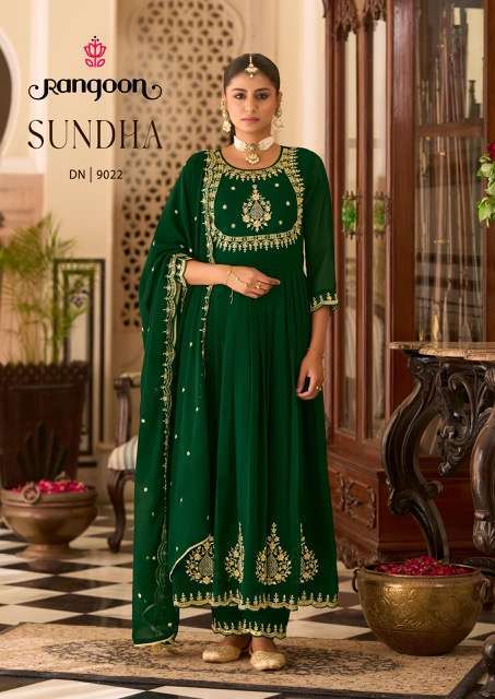 RANGOON SUNDHA GEORGETTE EMBROIDERY WORK READYMADE 3 PCS SET EXPORTER 2025