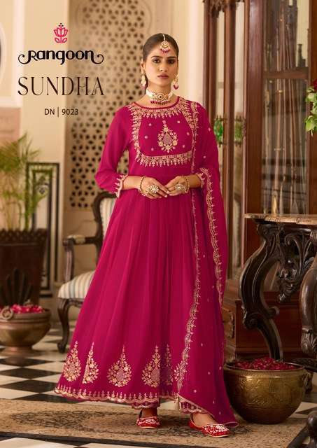 RANGOON SUNDHA GEORGETTE EMBROIDERY WORK READYMADE 3 PCS SET EXPORTER 2025