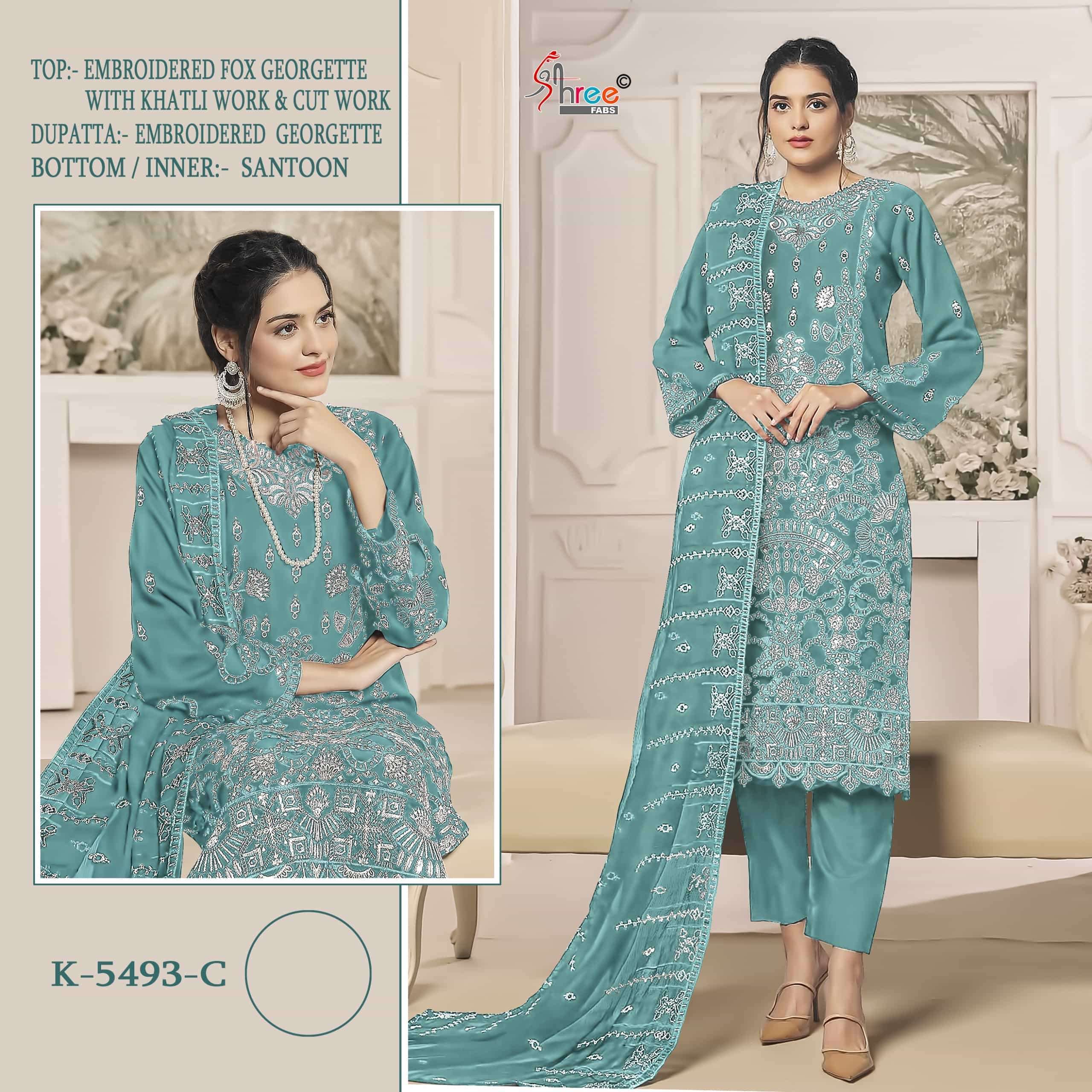 SHREE FAB K 5493 COLORS GEORGETTE PAKISTANI SUIT WHOLESALER 2025