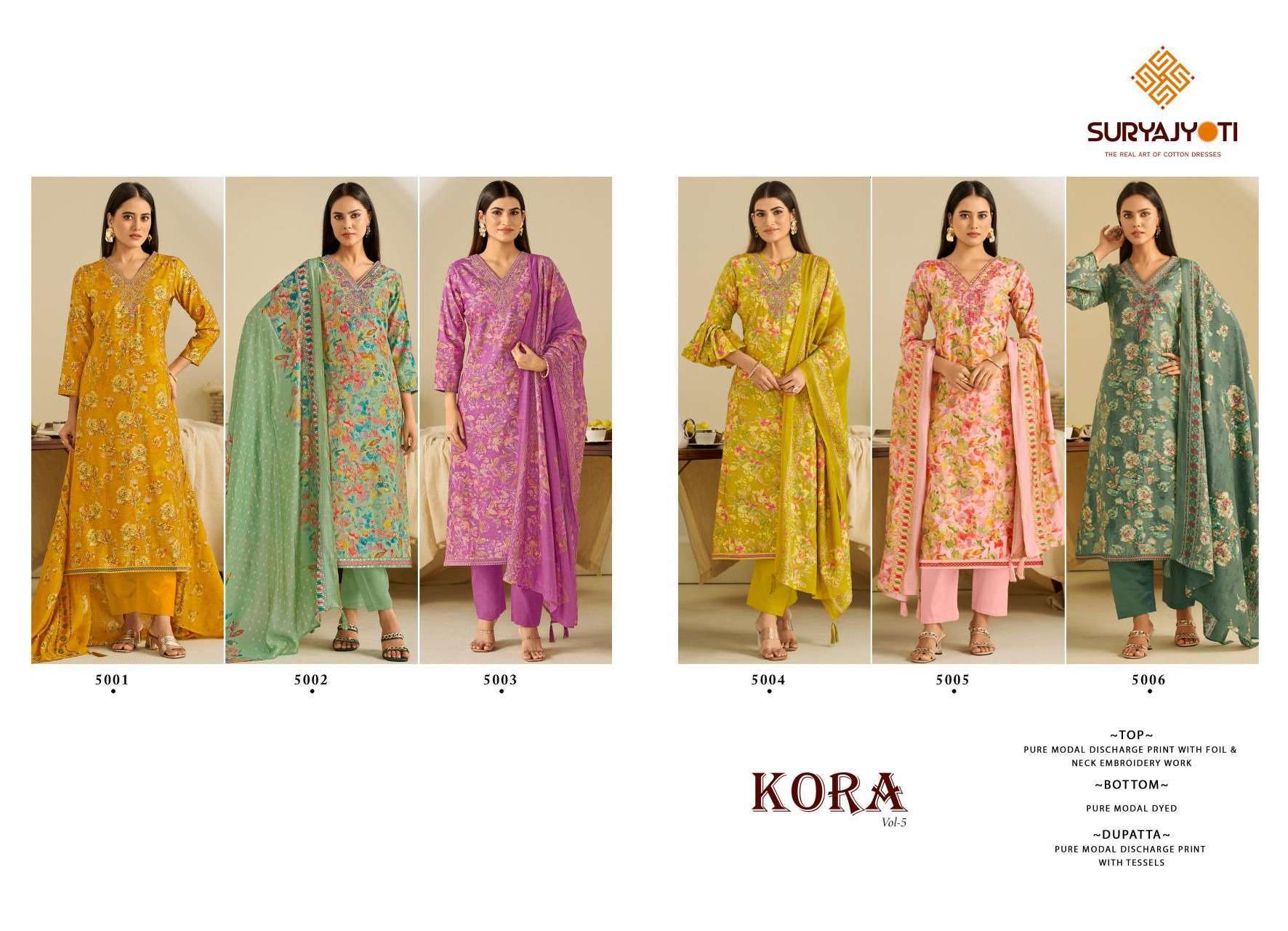 SURYAJYOTI KORA VOL 5 PURE MODAL LADIES SUIT CATALOG WHOLESALER 