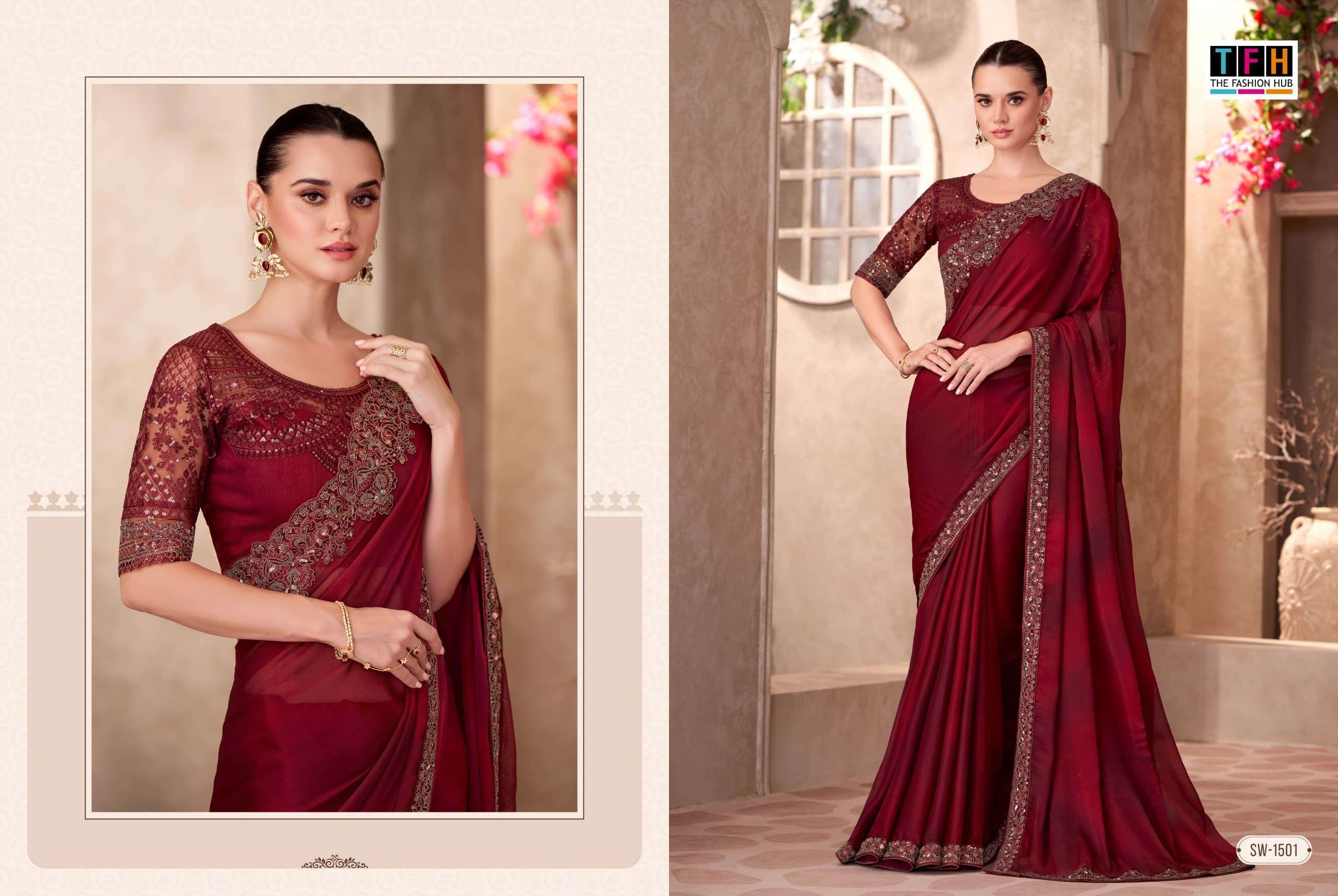 TFH SANDALWOOD VOL 15 1501 TO 1518 PARTYWEAR SAREE CATALOG EXPORTER 