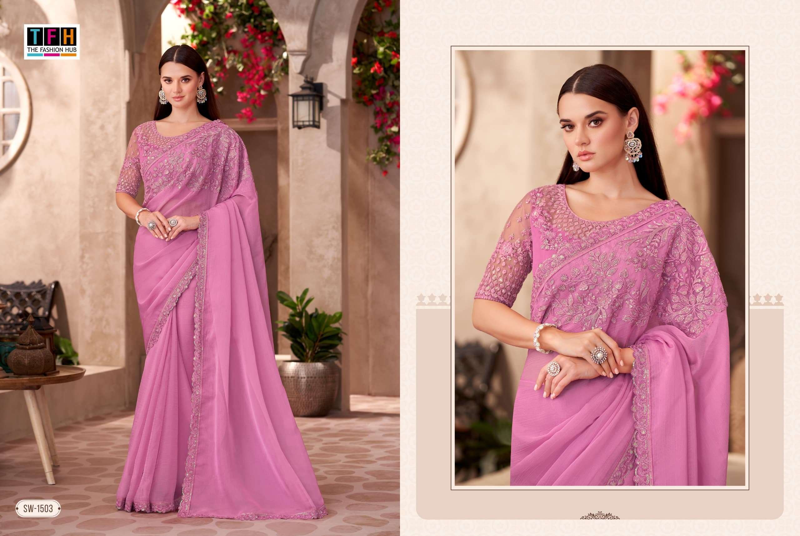 TFH SANDALWOOD VOL 15 1501 TO 1518 PARTYWEAR SAREE CATALOG EXPORTER 