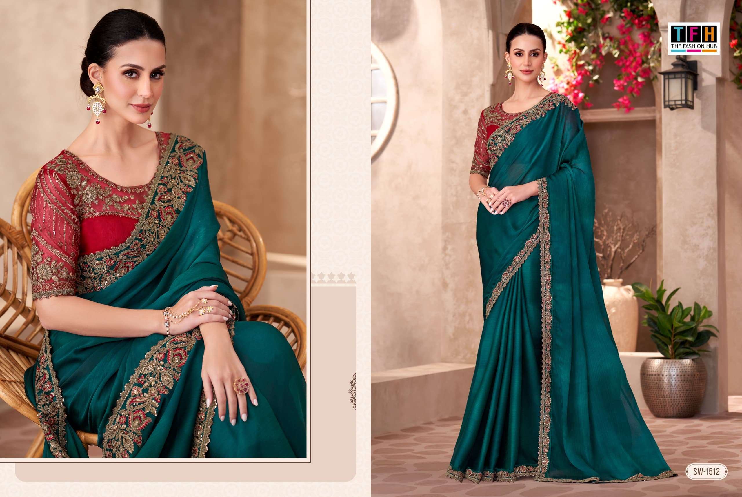 TFH SANDALWOOD VOL 15 1501 TO 1518 PARTYWEAR SAREE CATALOG EXPORTER 