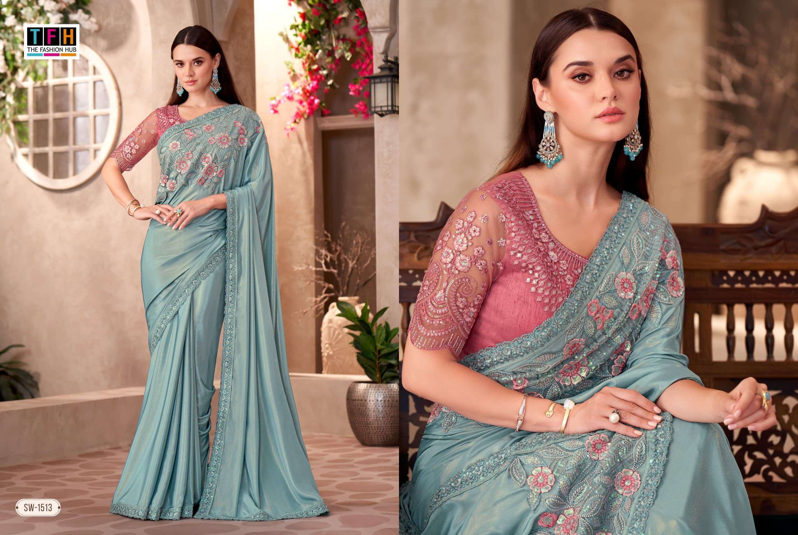 TFH SANDALWOOD VOL 15 1501 TO 1518 PARTYWEAR SAREE CATALOG EXPORTER 