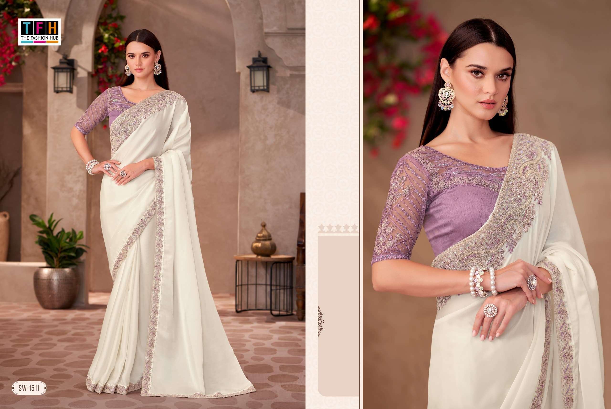 TFH SANDALWOOD VOL 15 1501 TO 1518 PARTYWEAR SAREE CATALOG EXPORTER 