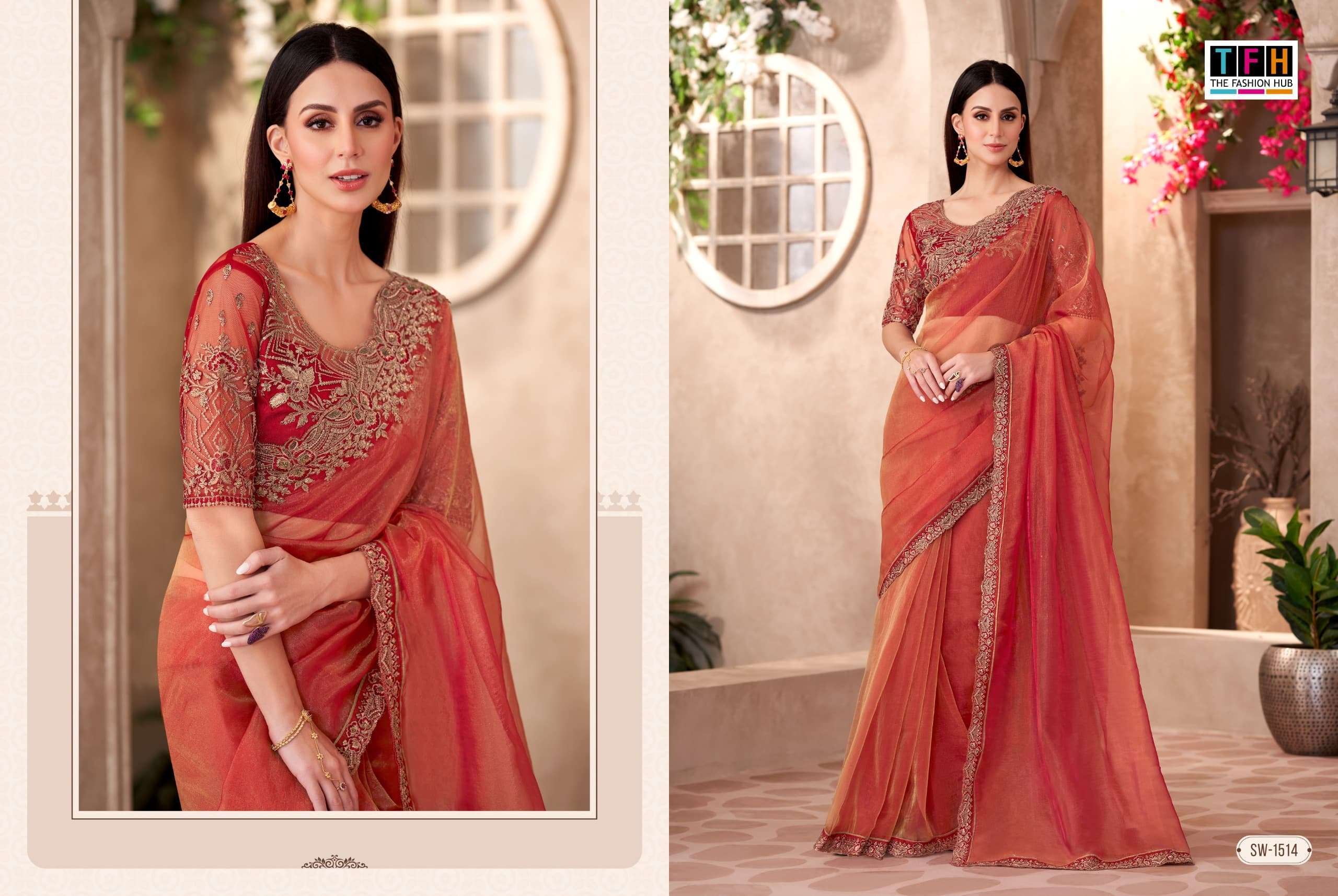 TFH SANDALWOOD VOL 15 1501 TO 1518 PARTYWEAR SAREE CATALOG EXPORTER 