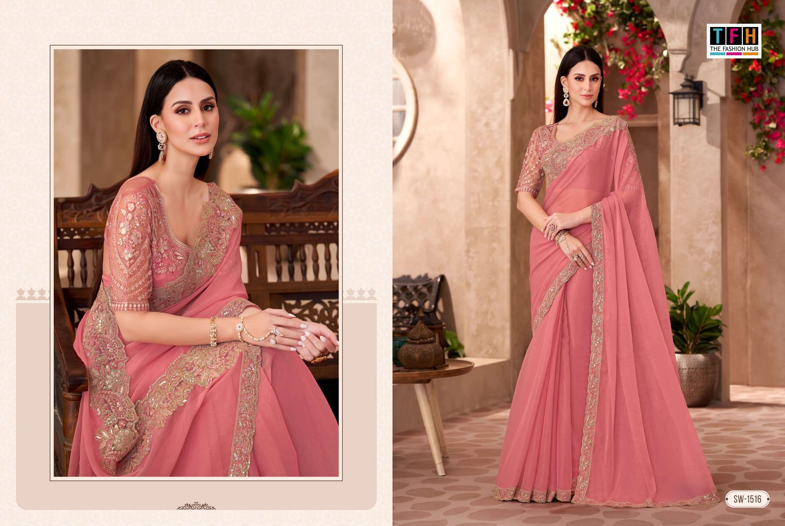 TFH SANDALWOOD VOL 15 1501 TO 1518 PARTYWEAR SAREE CATALOG EXPORTER 