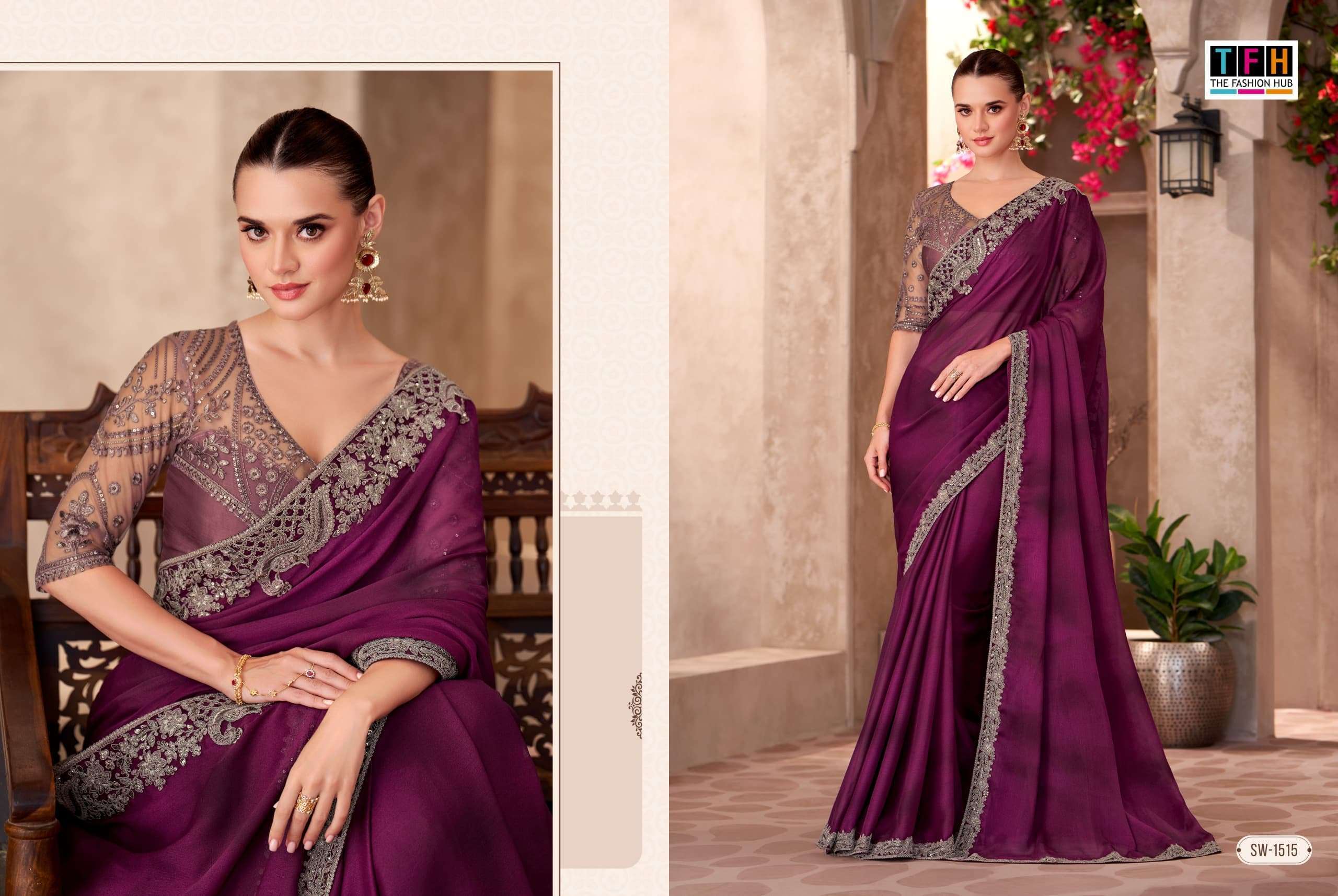 TFH SANDALWOOD VOL 15 1501 TO 1518 PARTYWEAR SAREE CATALOG EXPORTER 
