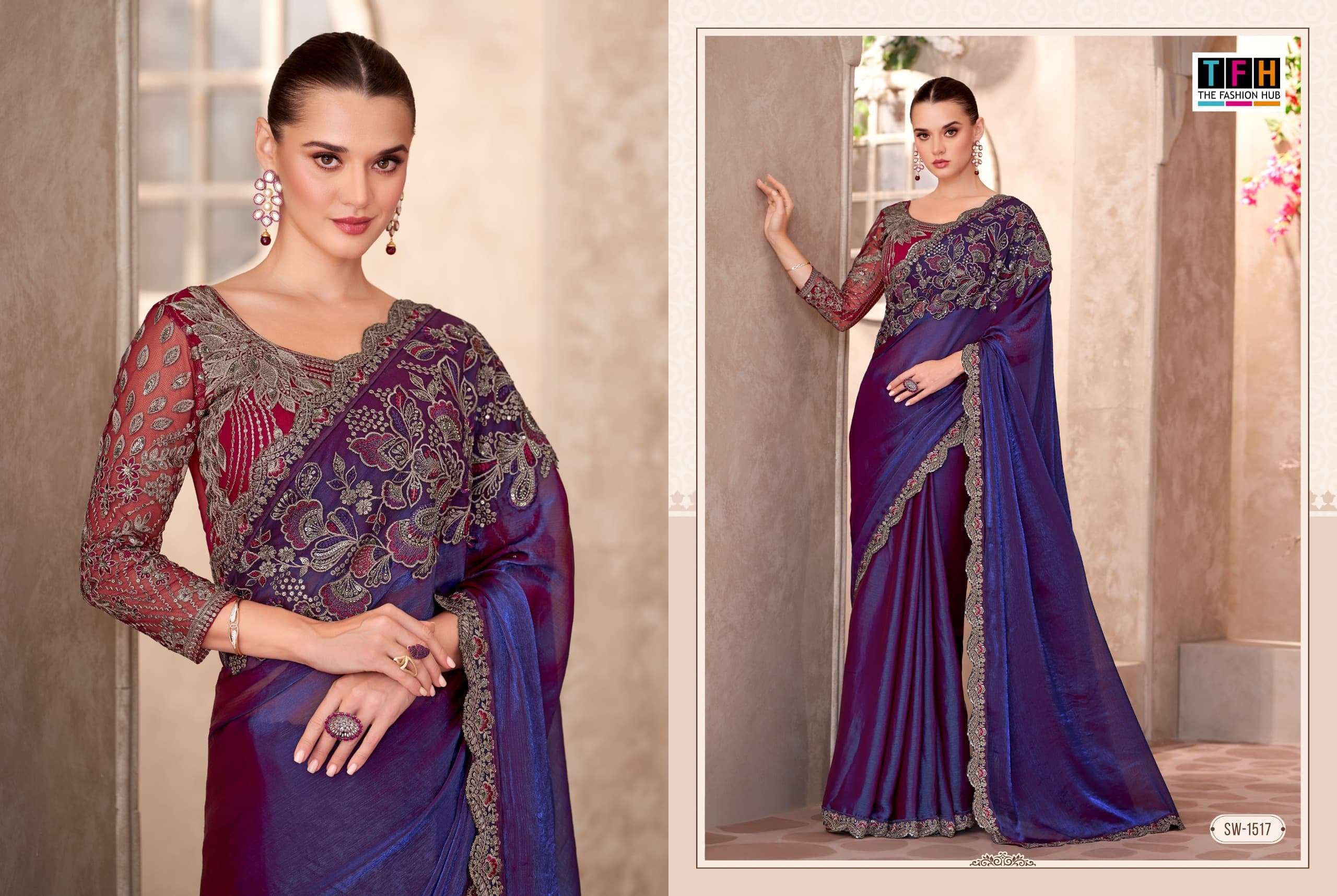 TFH SANDALWOOD VOL 15 1501 TO 1518 PARTYWEAR SAREE CATALOG EXPORTER 