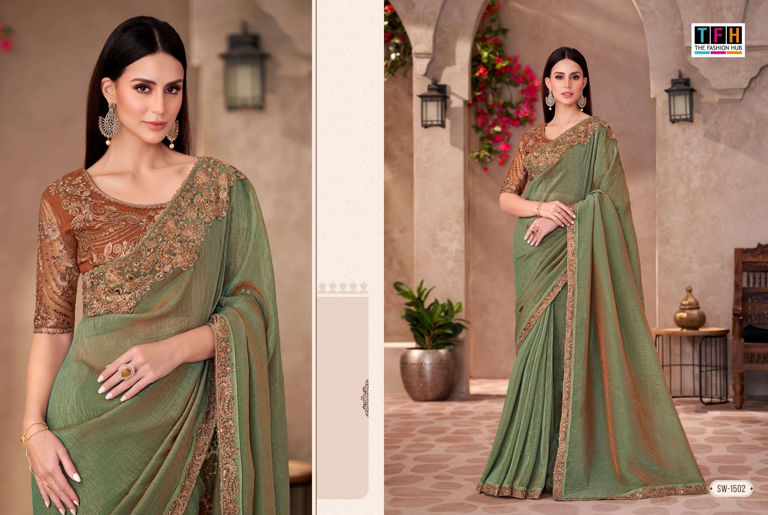 TFH SANDALWOOD VOL 15 1501 TO 1518 PARTYWEAR SAREE CATALOG EXPORTER 