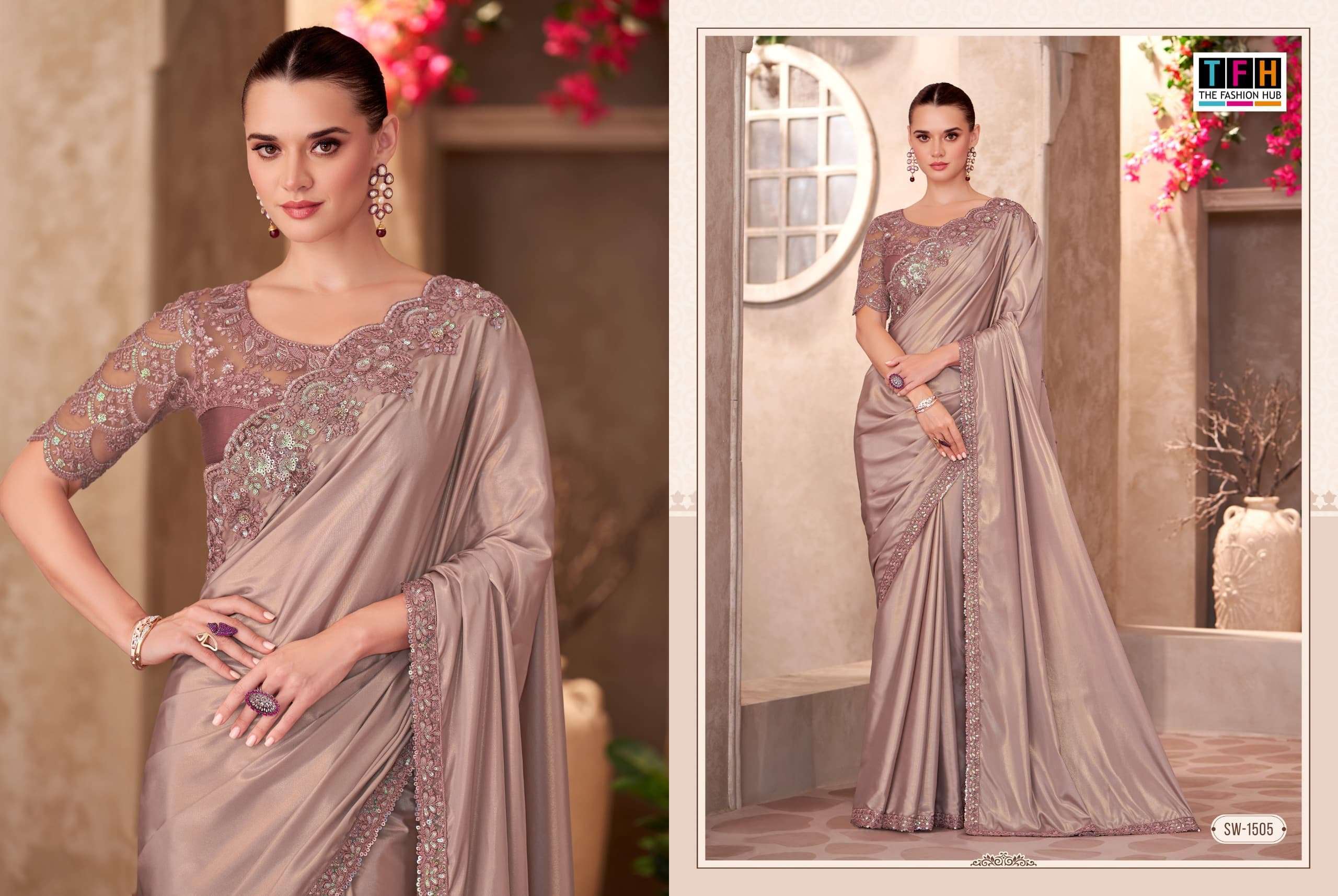 TFH SANDALWOOD VOL 15 1501 TO 1518 PARTYWEAR SAREE CATALOG EXPORTER 